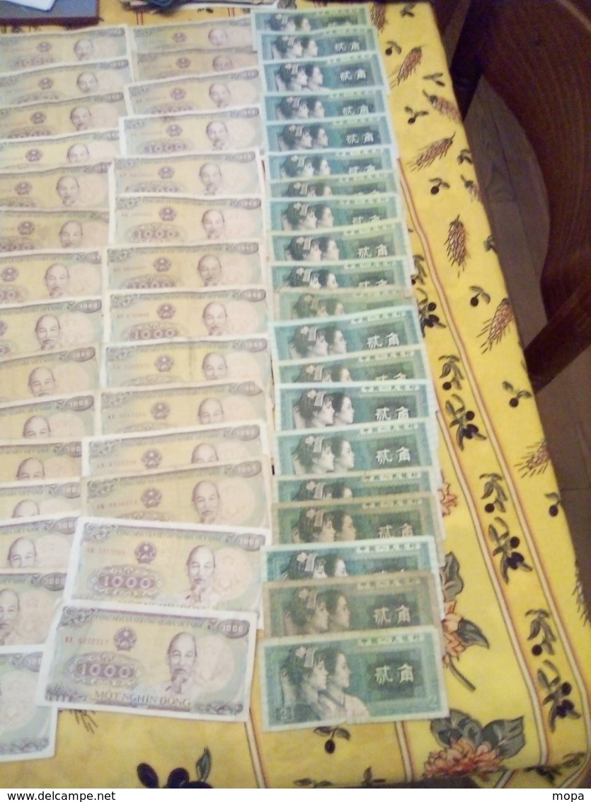 Pays Du Monde gros lot de 500 Billets --UNC/SUP+/SUP/TTB+/TTB-TB-/TB (Chine -Cambodge-Viet Nam-) pour grossiste