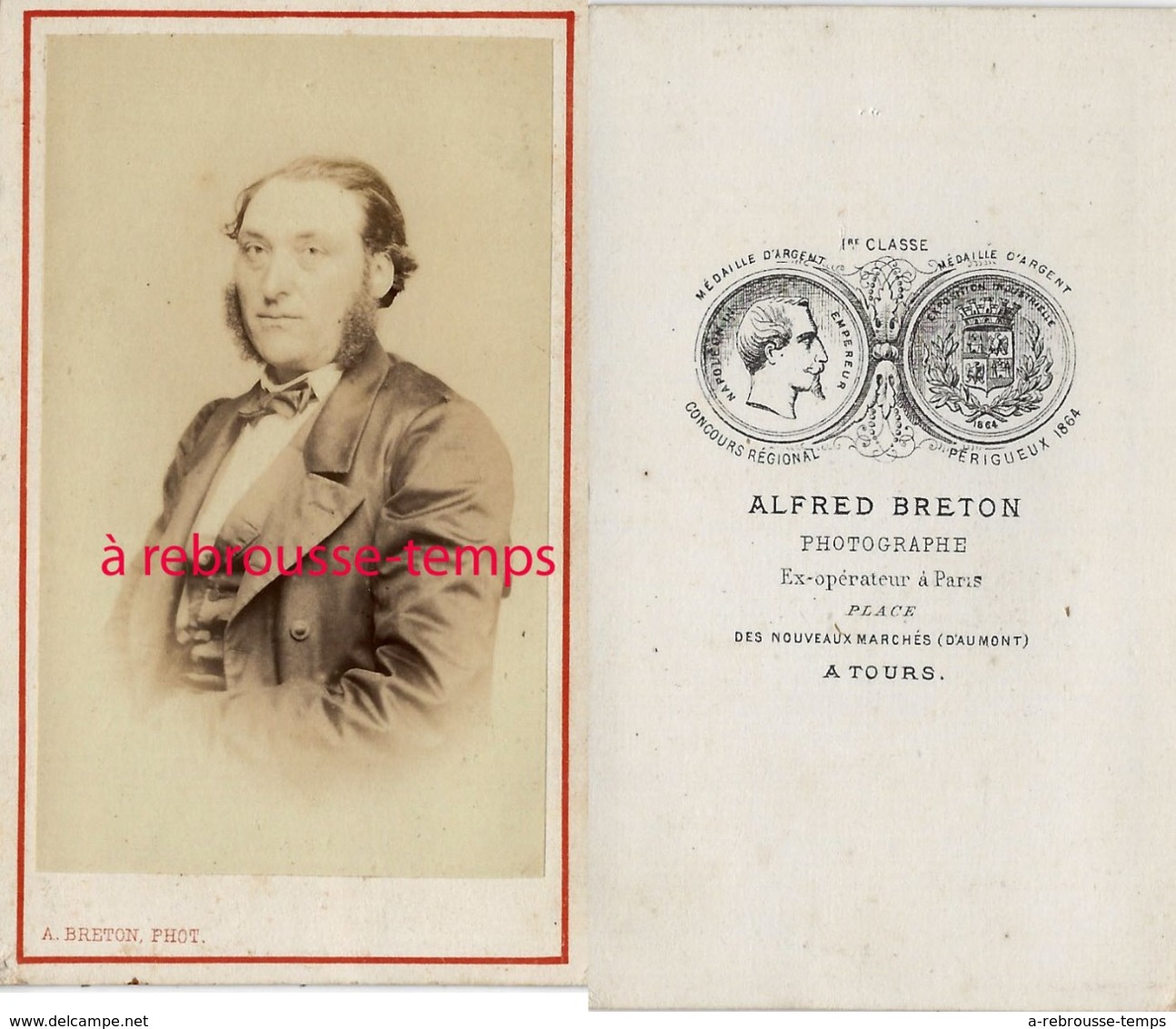 A Voir-CDV Vers 1870-beau Portrait D'homme-photo Alfred Breton à Tours-nom Au Dos - Old (before 1900)