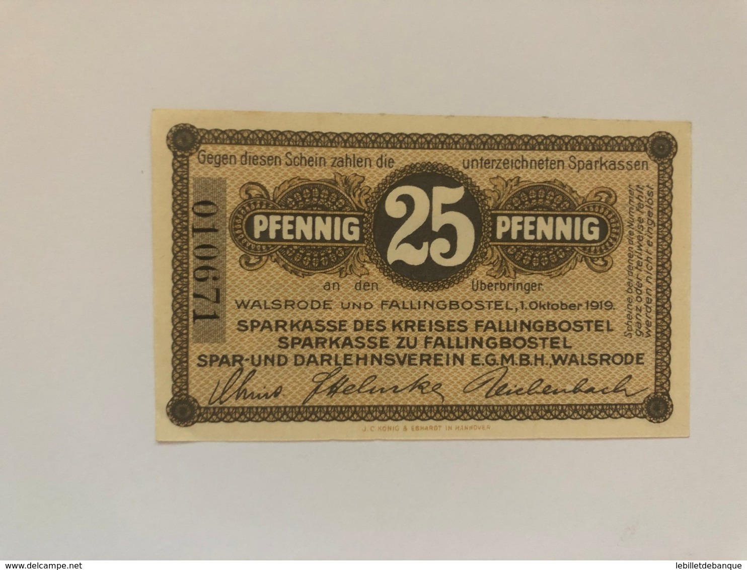 Allemagne Notgeld Walsrode 25 Pfennig - Collections