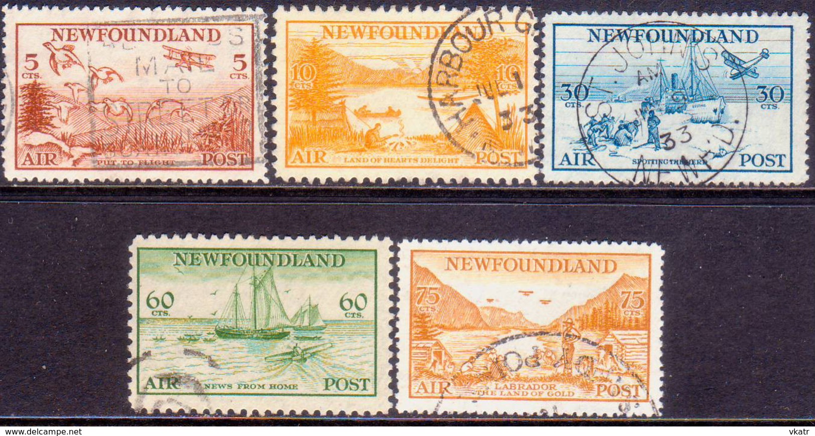 1933 NEWFOUNDLAND SG #230-34 Compl.set Used CV £325 Airmail - 1908-1947