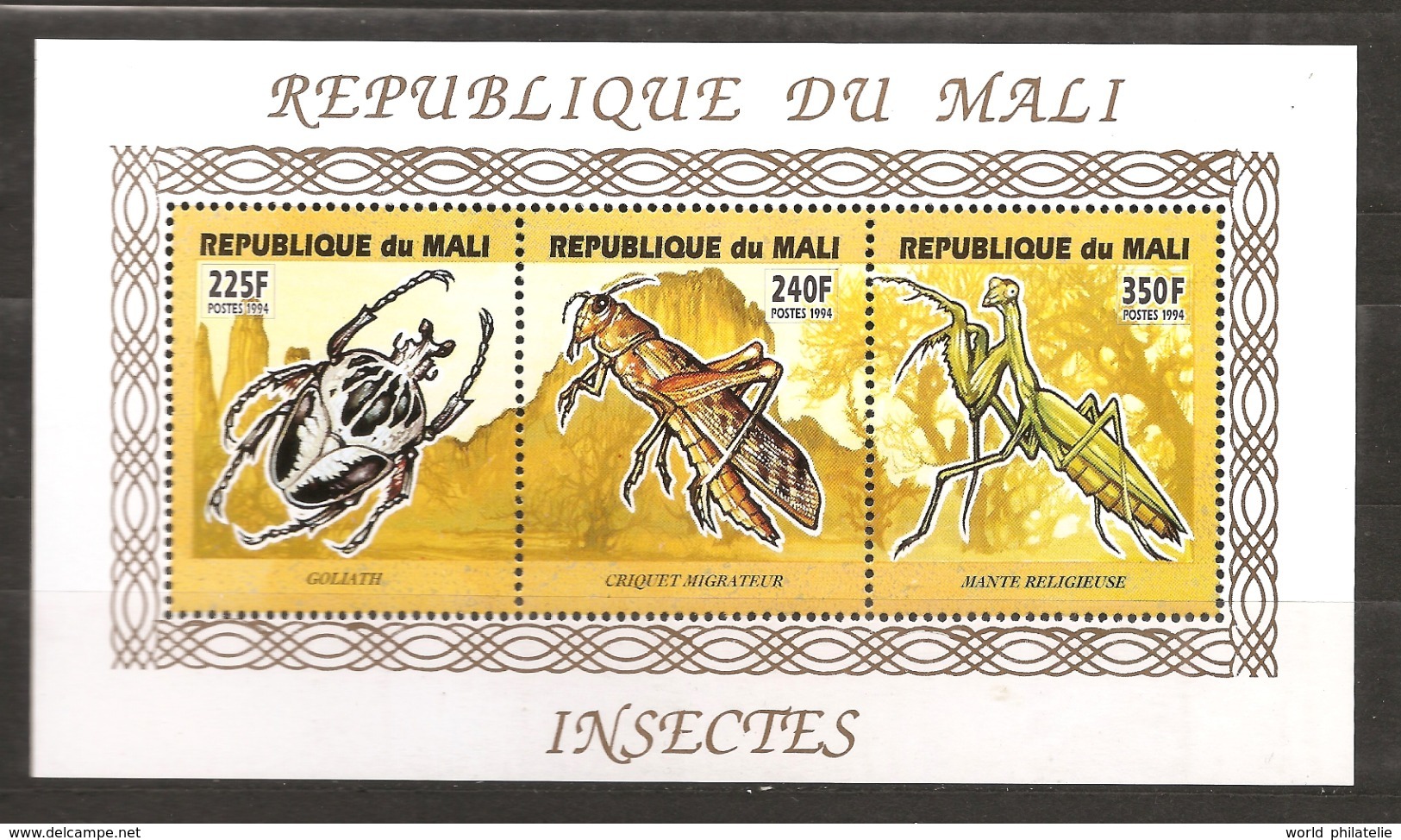 Mali 1994 N° BF Luxe Des 683 / 5 ** Insectes, Coléoptères, Papillons, Criquet Migrateur, Mante Religieuse, Goliath - Madagascar (1960-...)