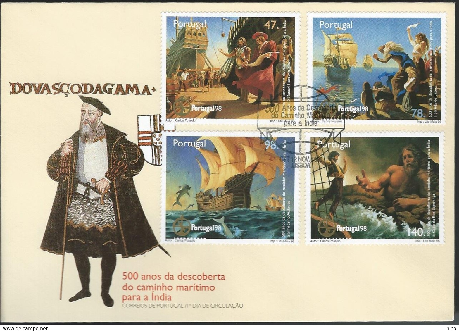 Portugal. Scott # 2136-39 FDC. Discovery Of Maritime Route To India 500th Anniv. Vasco Da Gama 1996 - Explorers