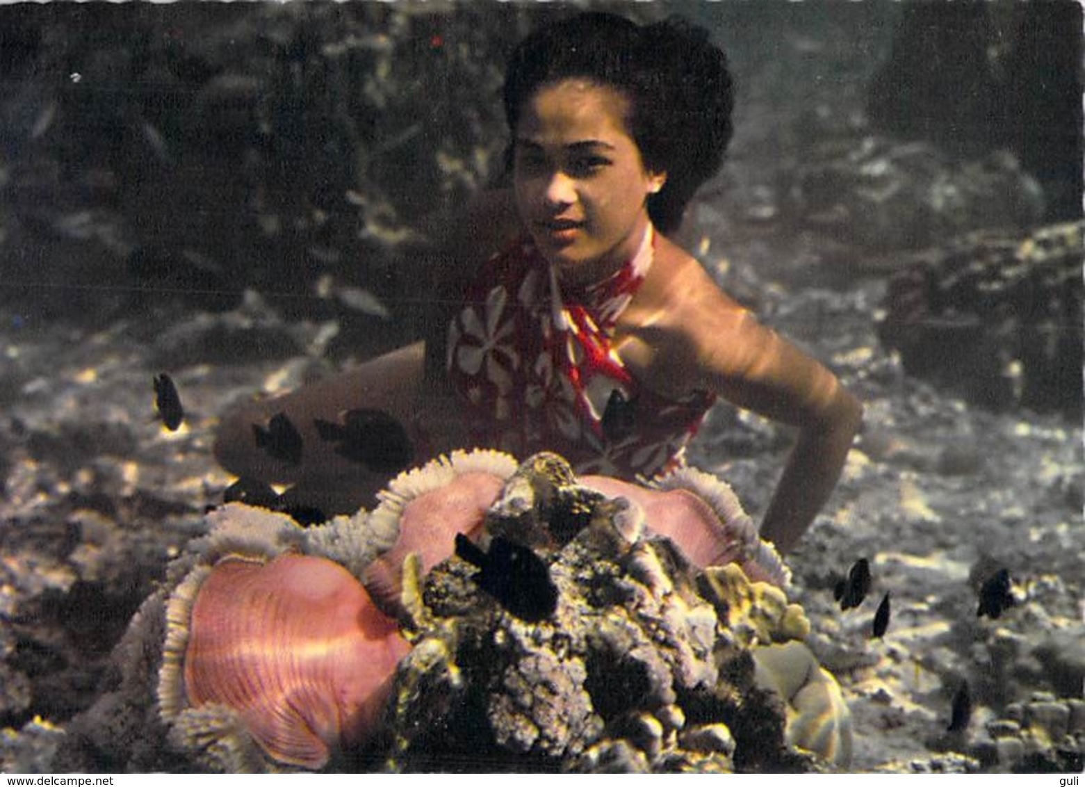 Polynésie Française-BORA BORA Dans Le Lagon Jeune Tahitienne Devant Une Anémone De Mer Coral Flower LABAYSSE Tahiti @ - Polynésie Française