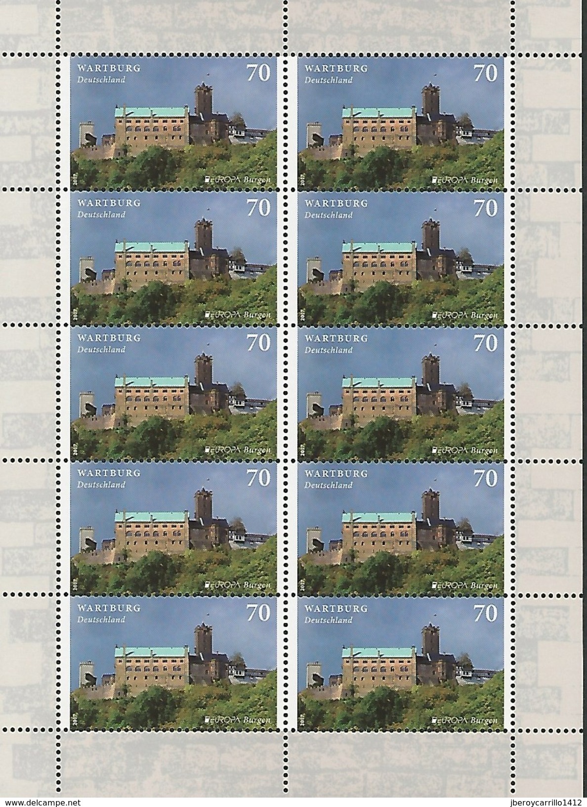 ALEMANIA/ GERMANY/ DEUTSCHLAND- EUROPA-CEPT 2017.-TEMA:"CASTILLOS -CASTLES -SCHLÖSSER".- SERIE En HOJA BLOQUE De 10 - 2017