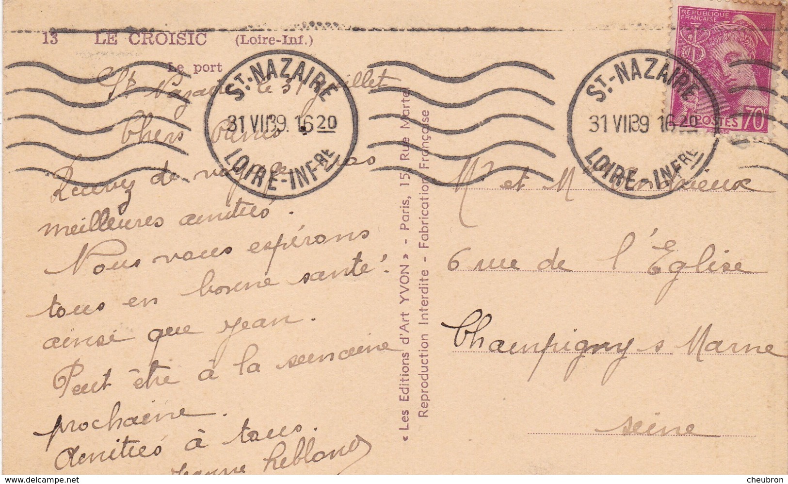 44. LE CROISIC. CPA. LE PORT . ANNÉE 1939 + TEXTE - Le Croisic