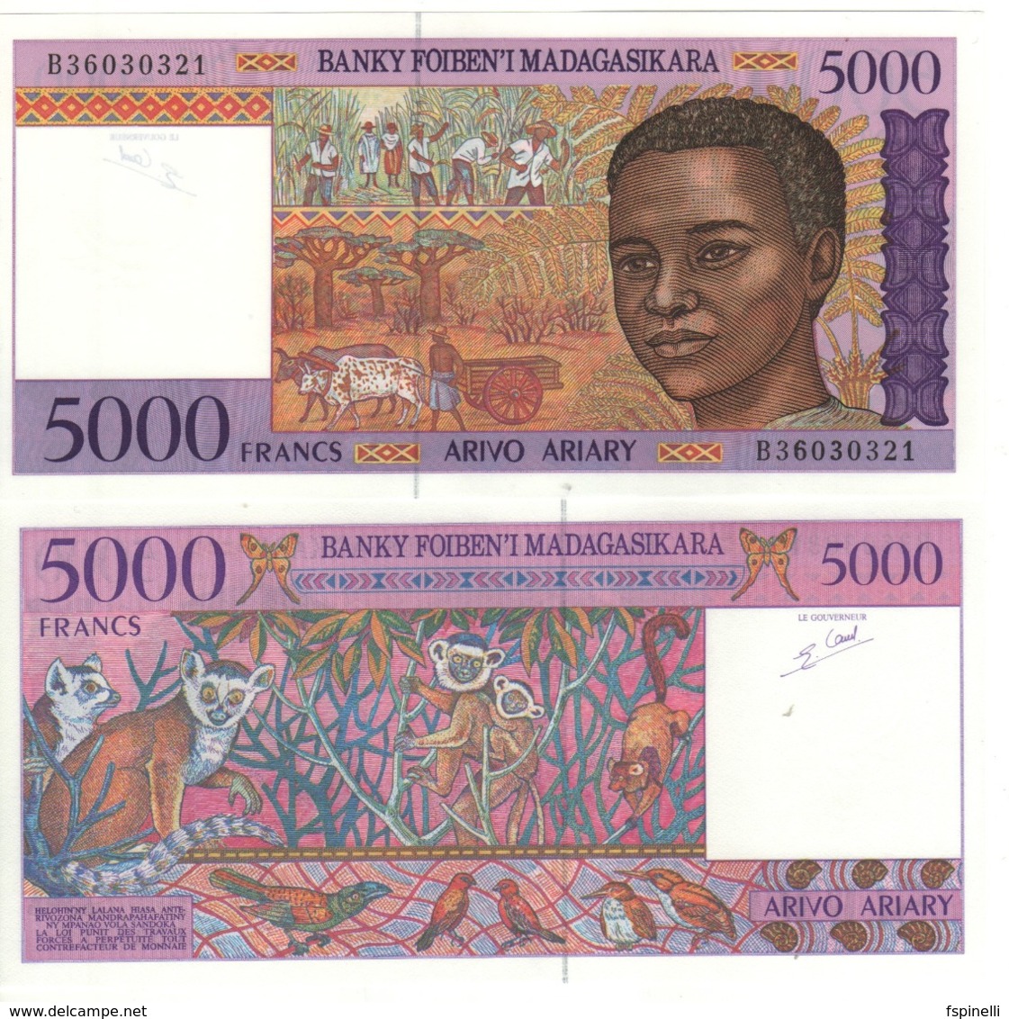 MADAGASCAR  5'000 Francs      P78b   ND 1994 UNC. - Madagascar