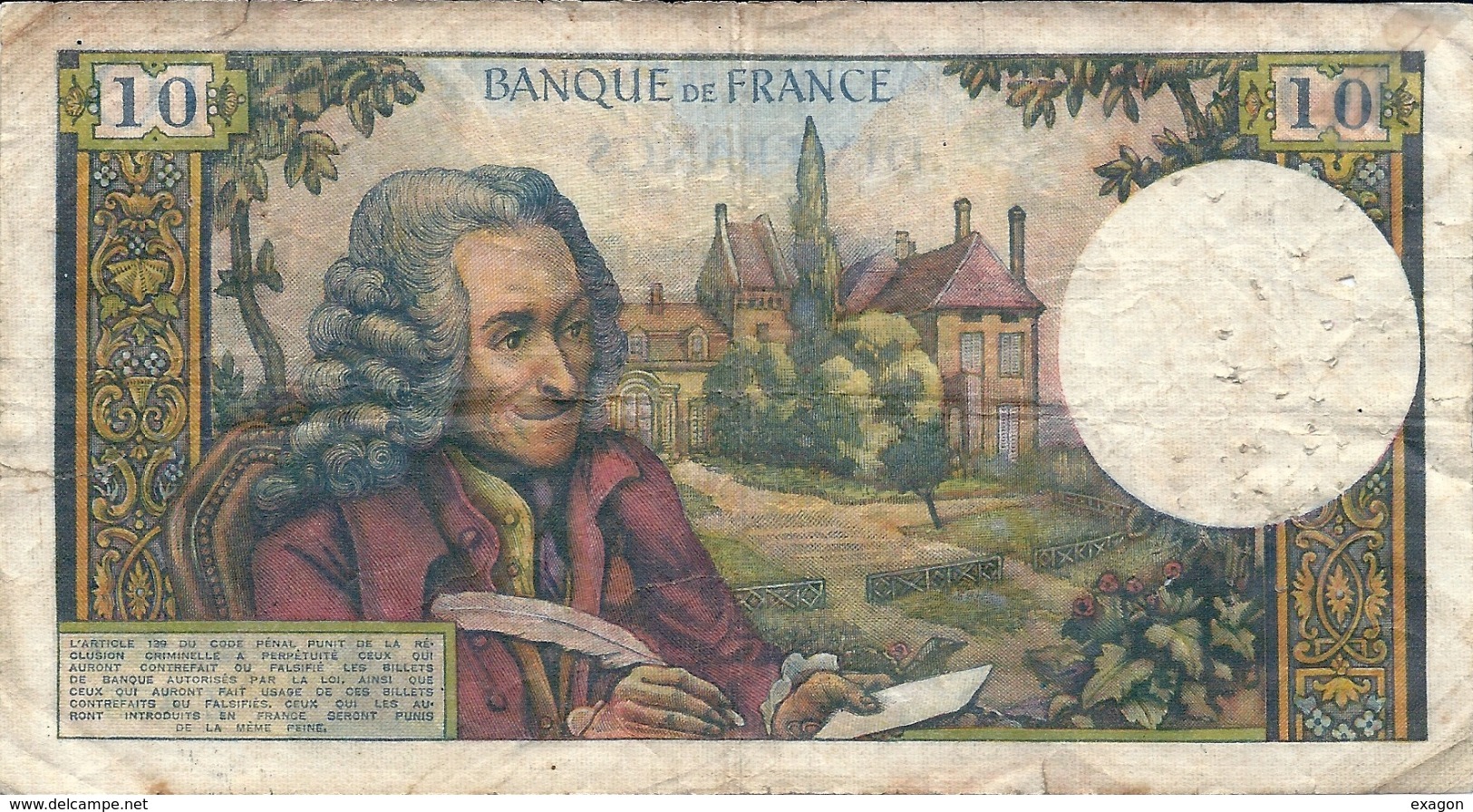 N. 1 Banconota - BANQE  DE  FRANCE  -  FRANCHI 10  " VOLTAIRE " -  Anno 1969 - 10 F 1963-1973 ''Voltaire''