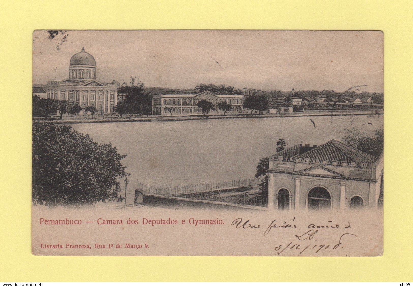 Bordeaux A Buenos Ayres - Ligne K N°2 - 5 Dec 1908 - Carte De Pernambuco - Type Semeuse - Poste Maritime