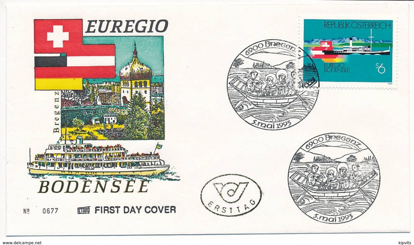 Mi 2096 FDC / Euregio Bodensee, Bregenz / Paddle Steamer, Ship, Joint Issue - 5 May 1993 - FDC