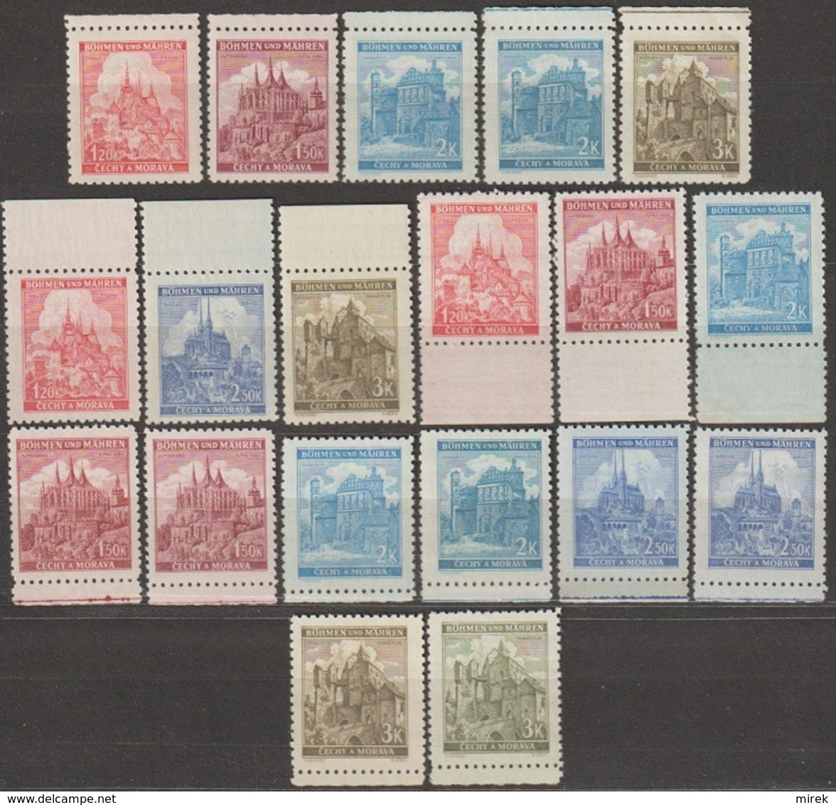 4/ Bohemia & Moravia; ** Nr. 57 - 61, Border Stamps - Base Colors - Nuovi