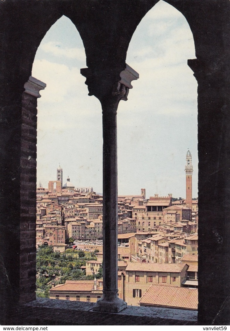 SIENA-PANORAMA DALLA BASILICA DEI SERVI-CARTOLINA VERA FOTOGRAFIA-VIAGGIATA 1975-1979?-AFFRANCATURA DA LIRE 120 - Siena