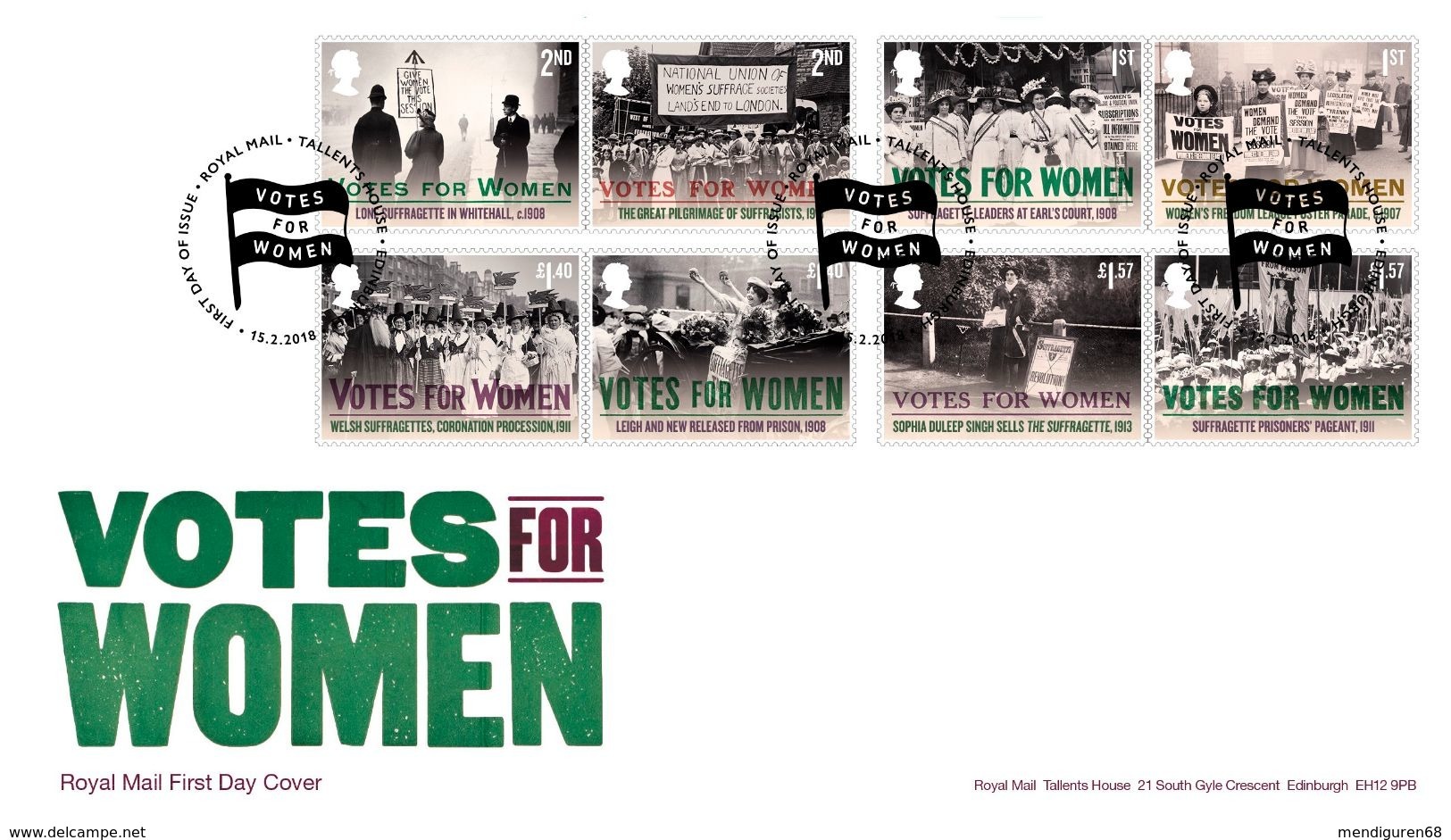 GROSSBRITANNIEN GRANDE BRETAGNE GB 2018 VOTES FOR WOMEN SET OF 8 V. FDC SG 4050-57 MI 4172-79 YT 4576-83 SC 3697-704 - 2011-2020 Decimale Uitgaven