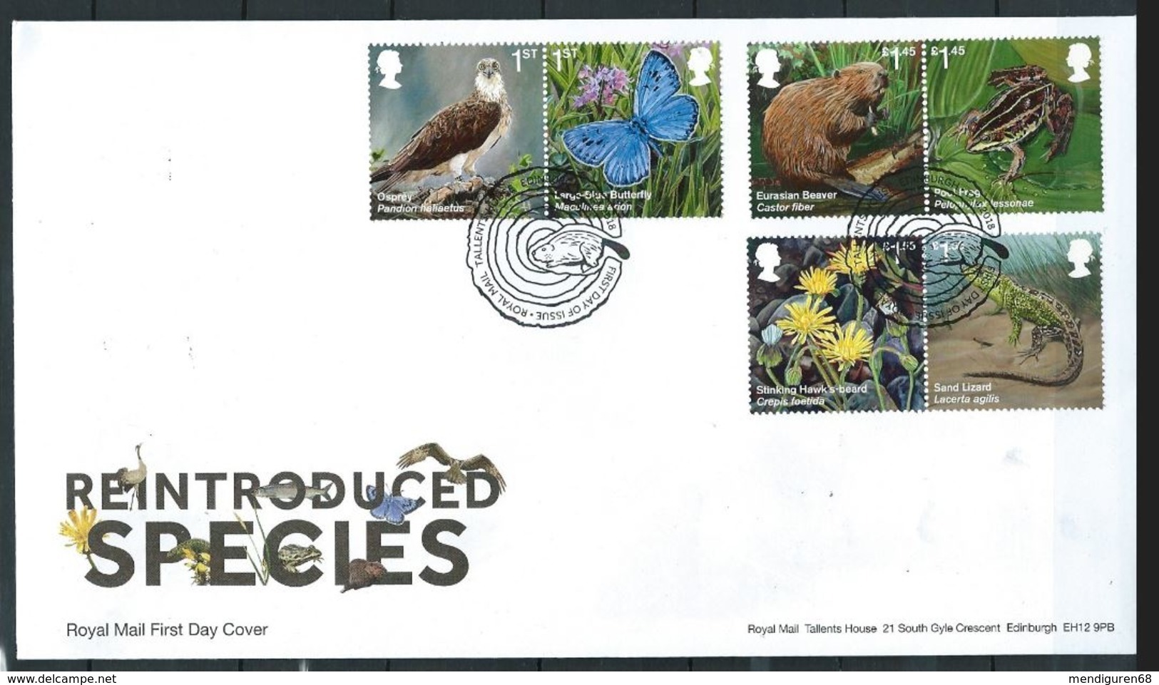 GROSSBRITANNIEN GRANDE BRETAGNE GB 2018 RE-INTRODUCED SPECIES SET 6V FDC SG 4074-79 MI 4196-201 YT 4616-21 SC 3715-20 - 2011-2020 Em. Décimales