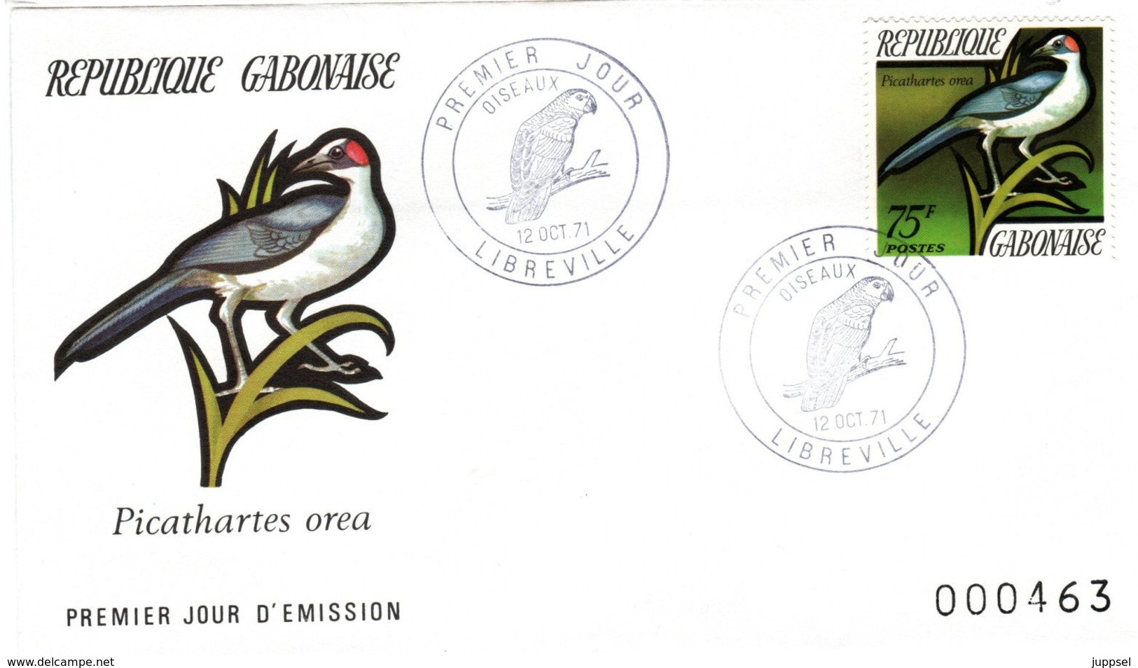 GABUN, FDC, Grey-necked Rockfowl    /  REPUBLIQUE  GABONAISE, Lettre De Première Jour, Picathartes Orea,  1971 - Sperlingsvögel & Singvögel