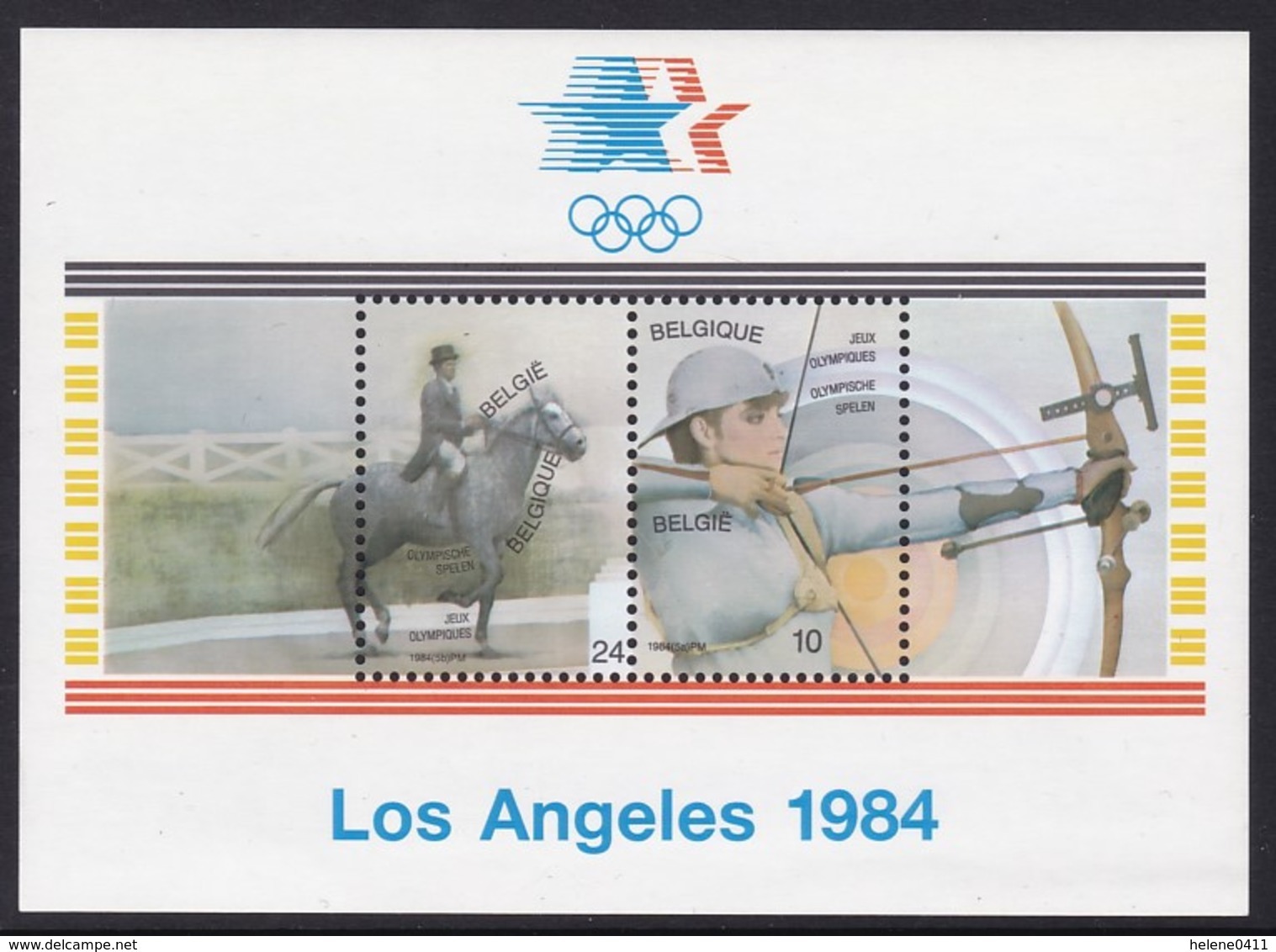 BLOC NEUF DE BELGIQUE - JEUX OLYMPIQUES DE LOS ANGELES : TIR A L'ARC ET EQUITATION N° Y&T 60 - Ete 1984: Los Angeles