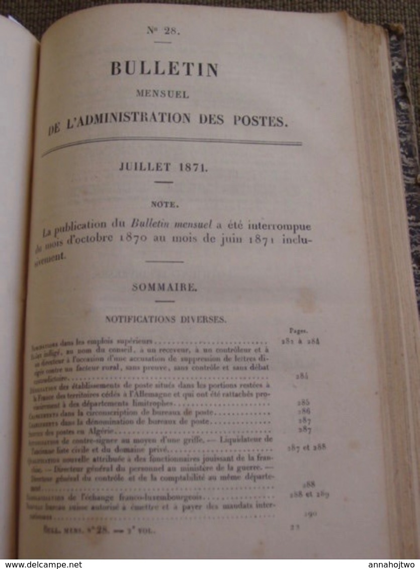 BULLETIN MENSUEL DE L'ADMINISTRATION DES POSTES-1870-1871 - Guerre & Siège de Paris .