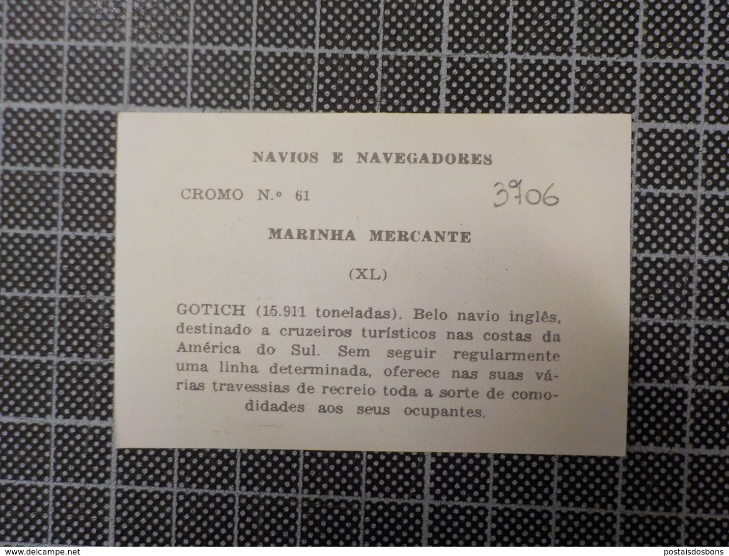 Cx 10 -3706) Cromo Portugal P/ Caderneta NAVIOS E NAVEGADORES #61 Marinha Mercante GOTICH Ship Bateau - Other & Unclassified