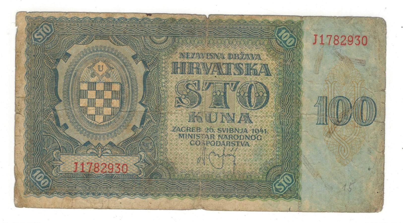 Croatia 100 Kuna 1941. VG. - Kroatië
