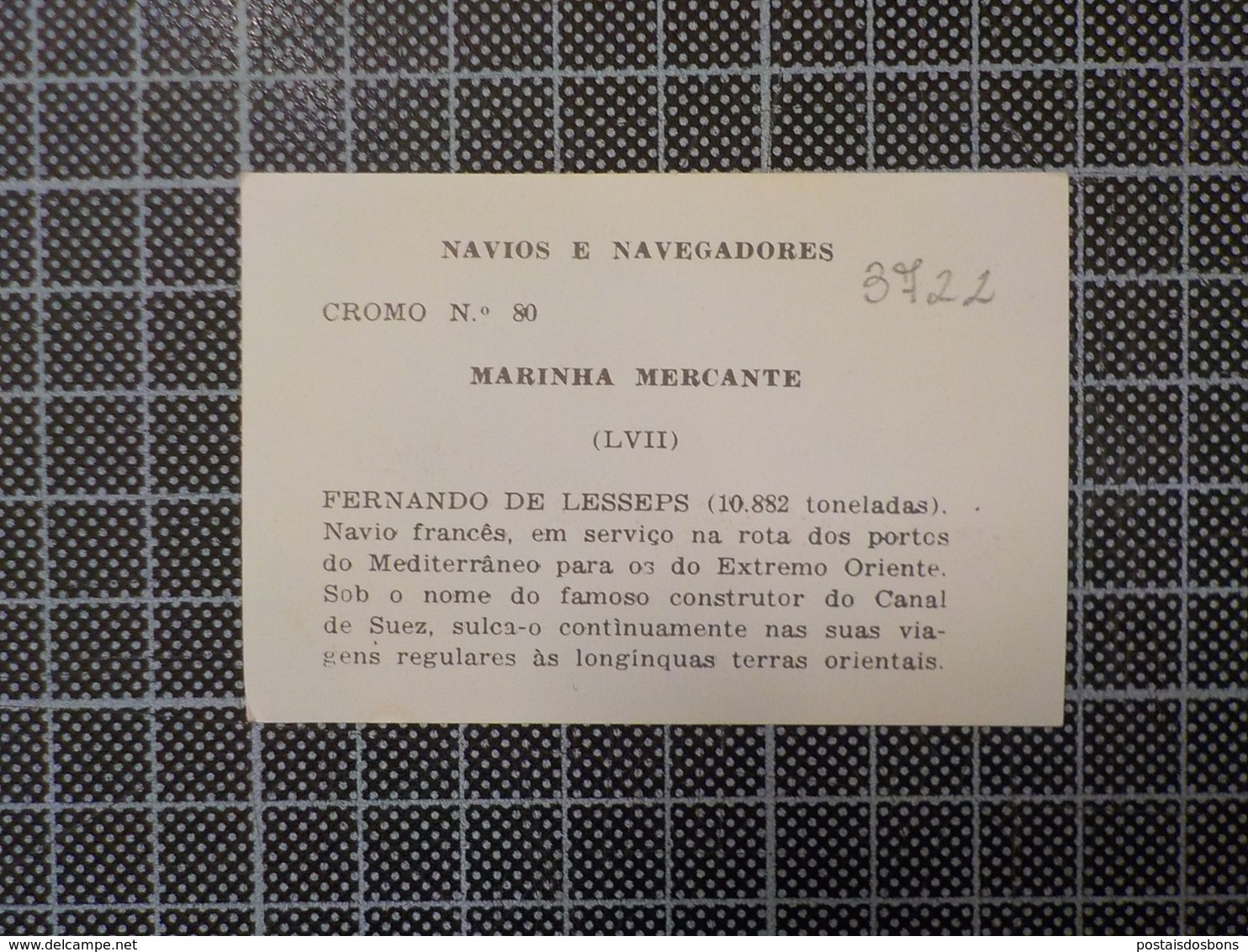 Cx 10 -3722) Cromo Portugal P/ Caderneta NAVIOS E NAVEGADORES #80 Marinha Mercante FERNANDO DE LESSEPS Ship Bateau - Other & Unclassified
