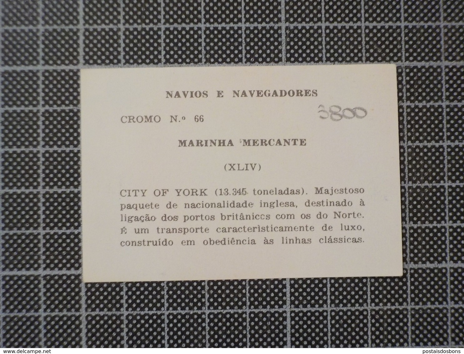 Cx10 -3800) Cromo Portugal P/ Caderneta NAVIOS E NAVEGADORES #66 CITY OF YORK Ship Bateau - Other & Unclassified
