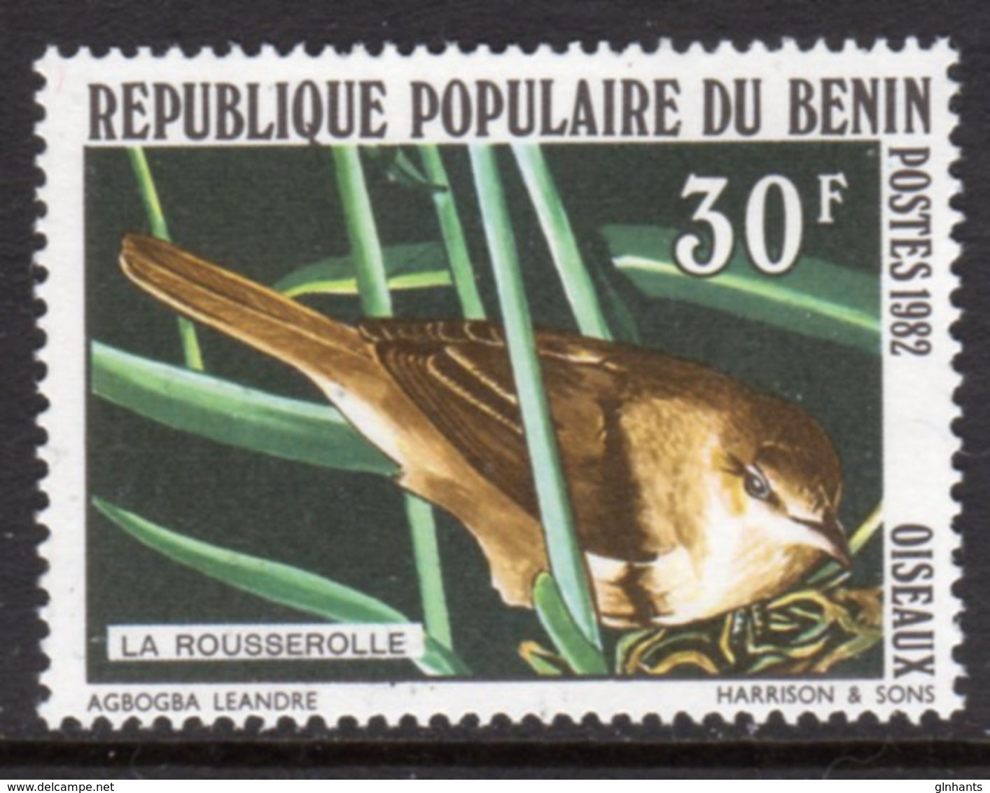 BENIN - 1982 REED WARBLER 30F BIRD STAMP FINE MNH ** SG 865 - Benin - Dahomey (1960-...)