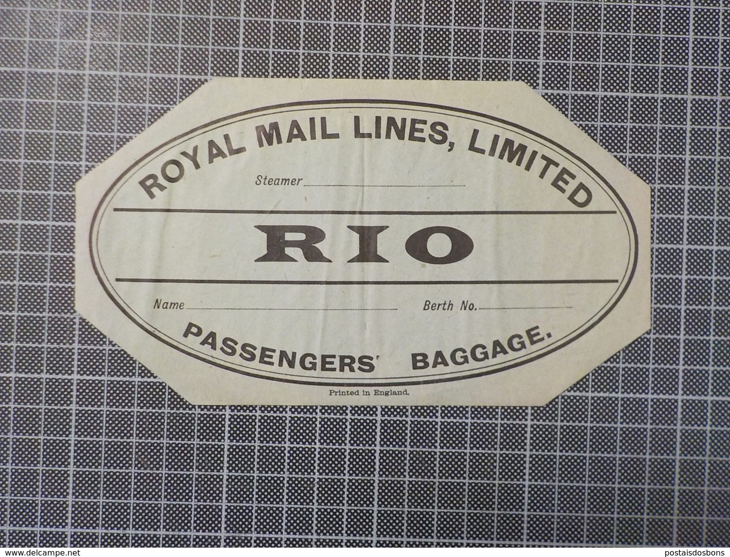 Cx 12) Ephemera Luggage Label étiquette Voyage Royal Mail LINES LIMITED "RIO" [ DE JANEIRO] - Other & Unclassified