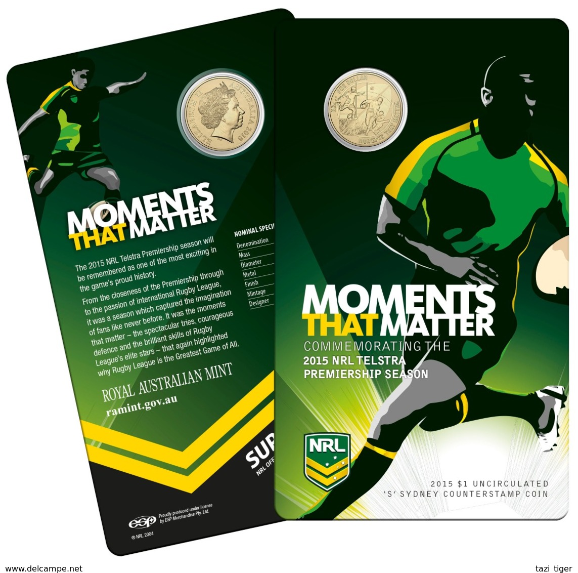 AUSTRALIA • 2015 • $1 • NATIONAL RUGBY LEAGUE • Uncirculated Coin In Card - Sonstige & Ohne Zuordnung