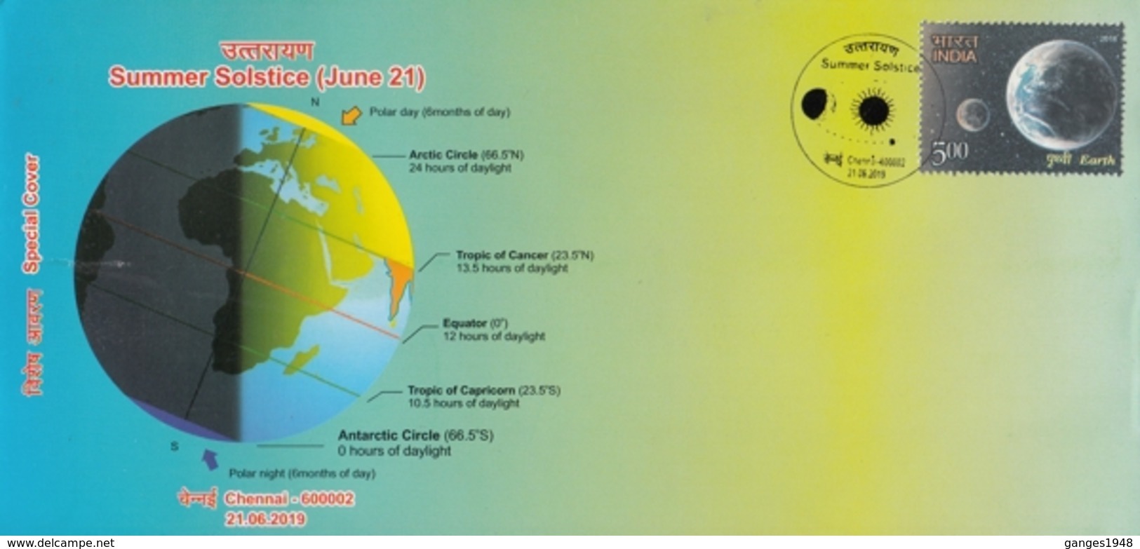 INDIA  2019  Astronomy  Summer Solstice  Special Cover  # 20664  D Inde  Indien - Astronomia
