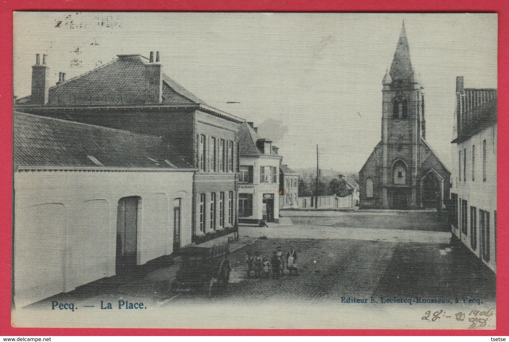 Pecq - La Place - Jolie Carte Toilée, Oblitérée En 1906 ( Voir Verso ) - Pecq