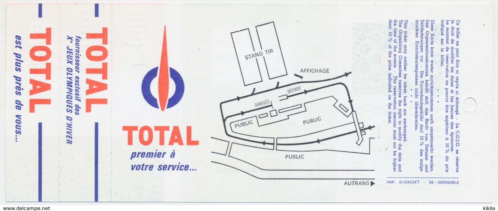 Billet Entrée AUTRANS Biathlon Individuel 12 Février 1968 Jeux Olympiques D'hiver Grenoble * - Biglietti D'ingresso