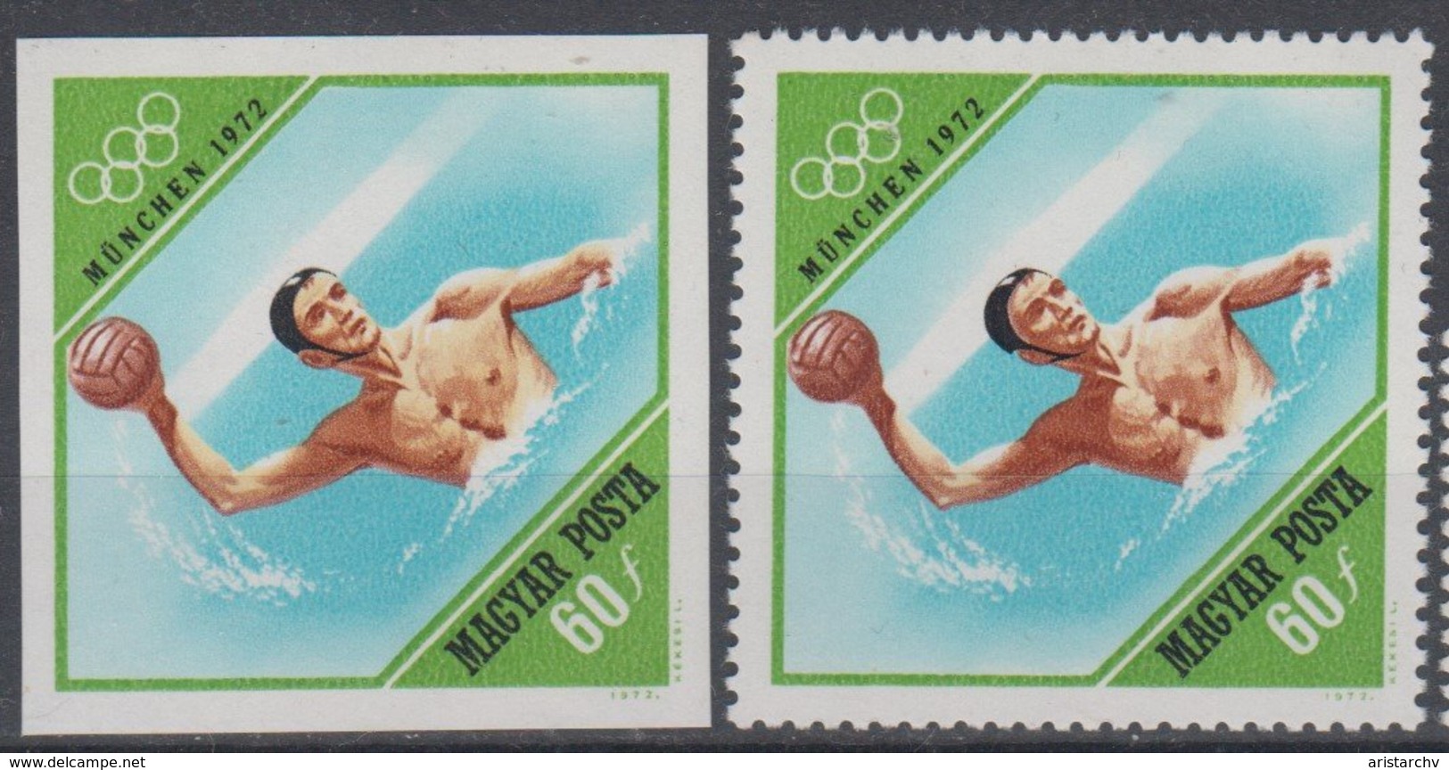 HUNGARY 1972 WATER POLO OLYMPIC GAMES PERFORATED AND IMPERFORATED - Wasserball