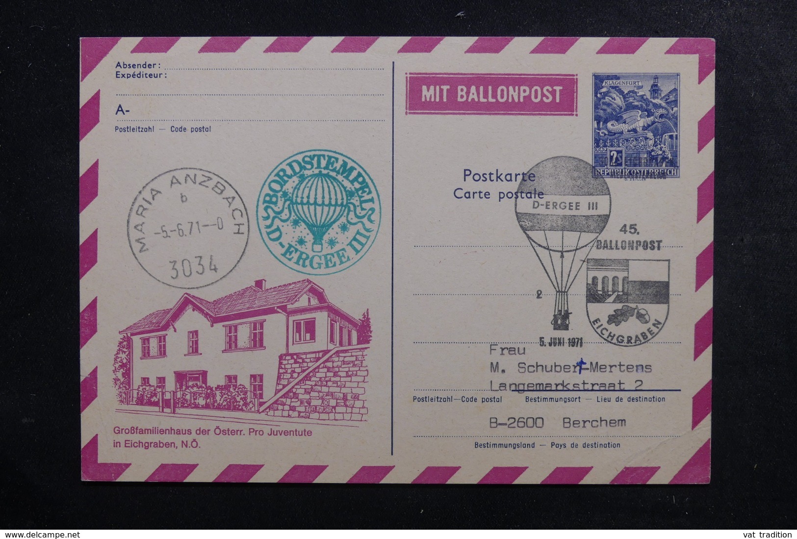 AUTRICHE - Entier Postal Par Ballon En 1971, Cachet Et Affranchissement Plaisant - L 44480 - Par Ballon