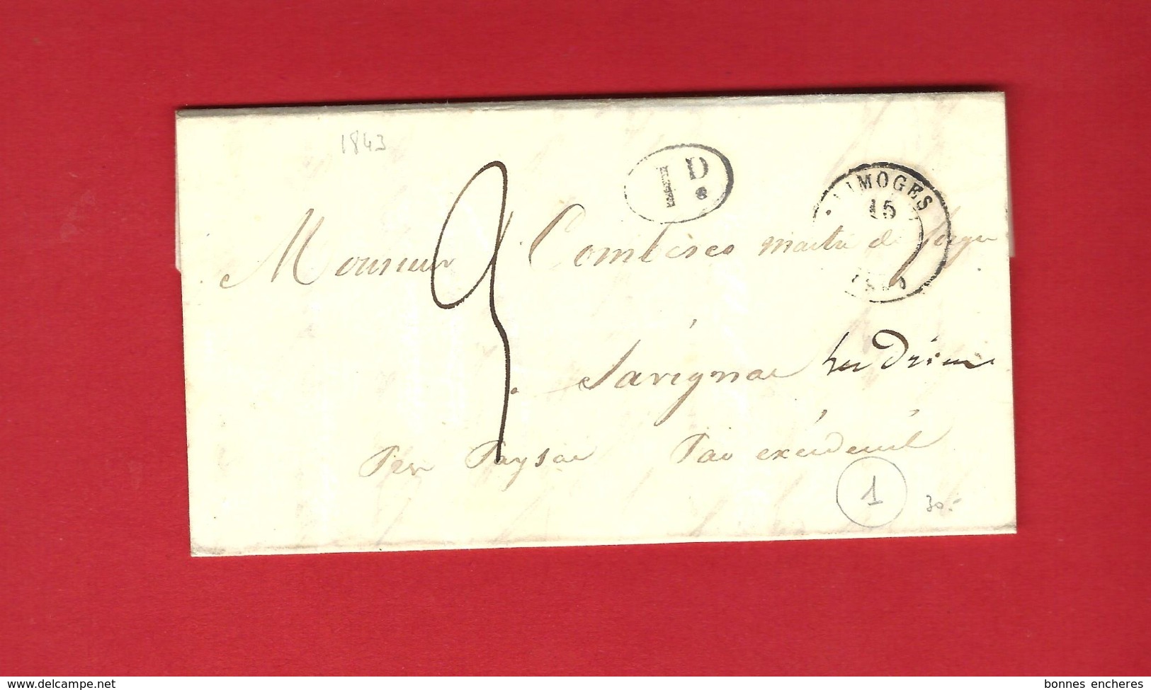 PERIGORD FORGES DE SAVIGNAC1848 De Limoges => Savignac Par Excideuil Cachet Id Avec Texte => Combescot Maitre De Forges - 1800 – 1899