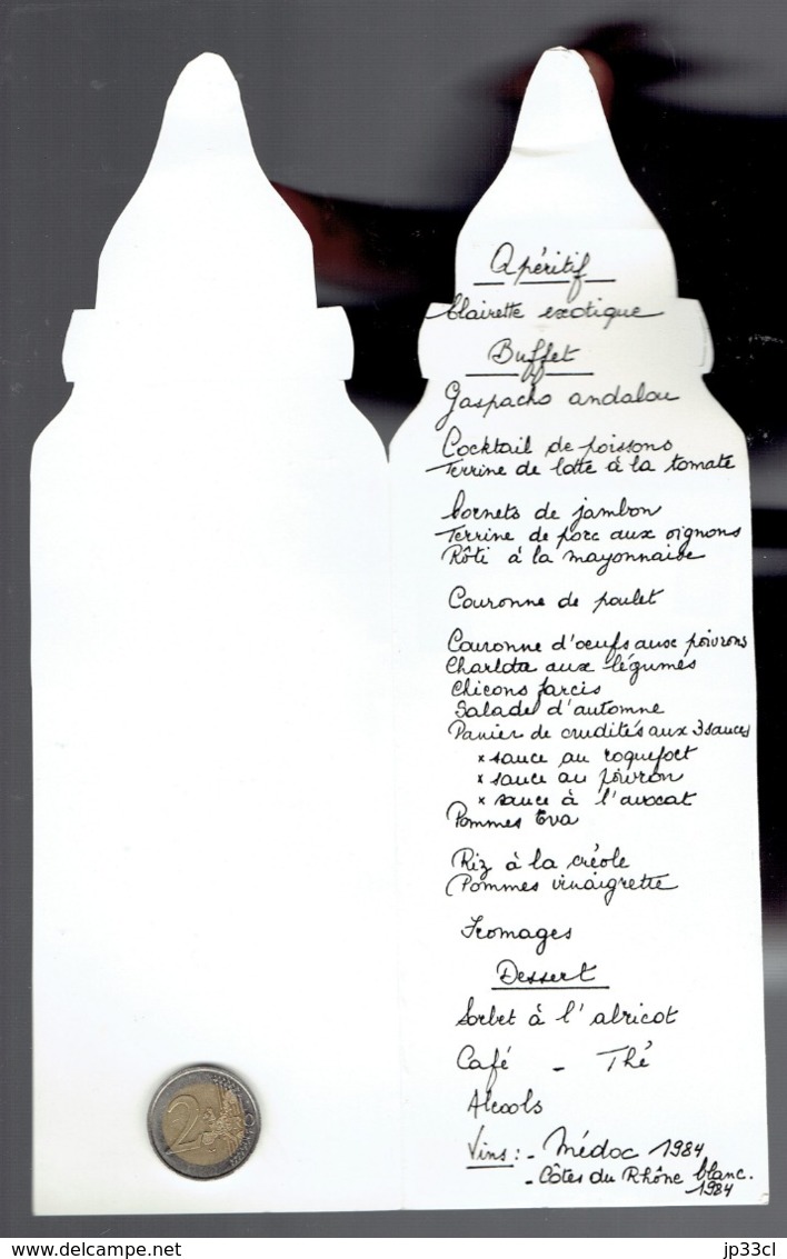 Menu De Baptême En Forme De Biberon (15/12/1985) - Menus