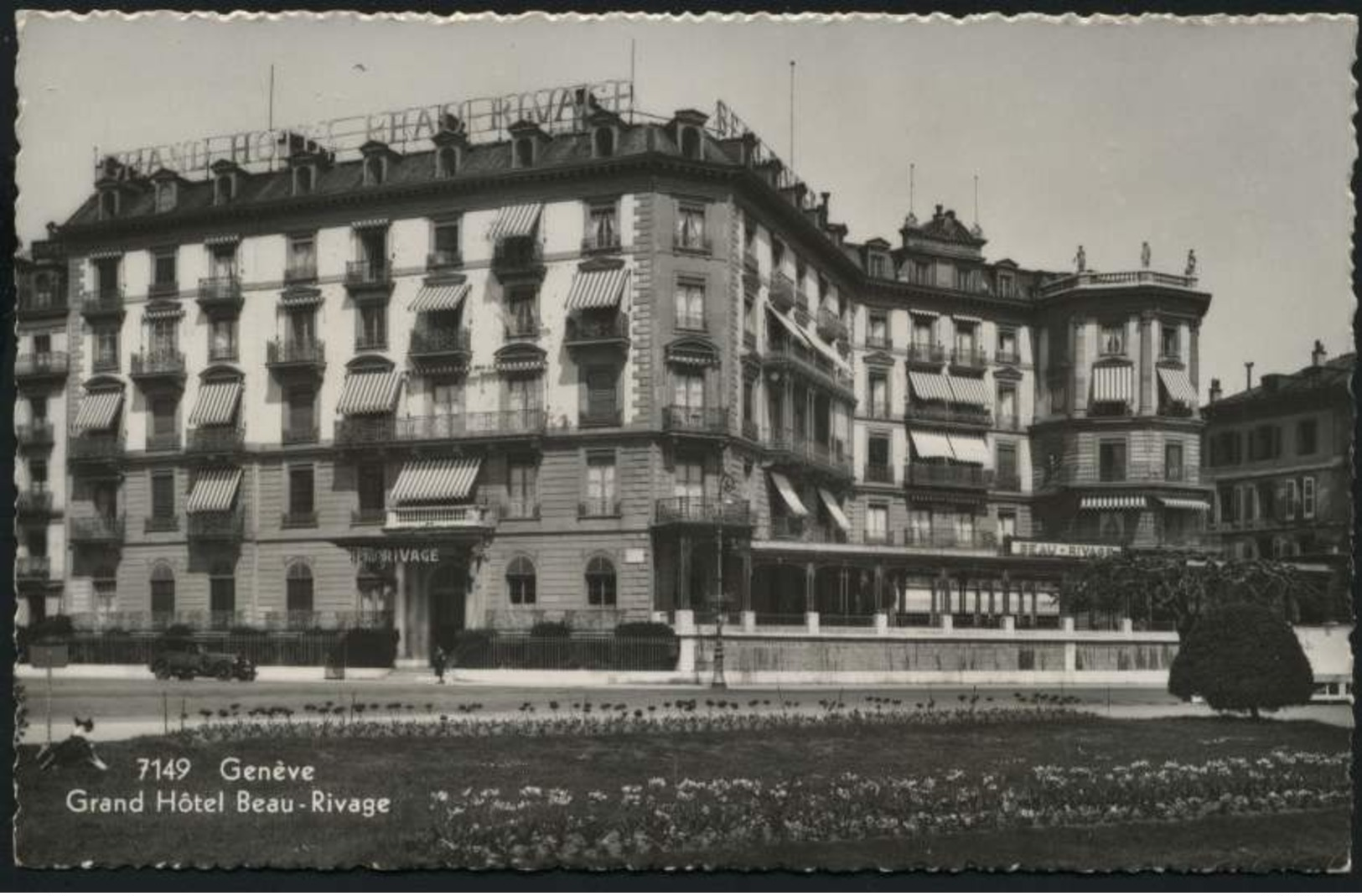 1943-Svizzera Cartolina Geneve Grand Hotel Beau Rivage Affrancata 10c.Castello Di Chillon E 4+6r.Centenario Francobollo. - Genève