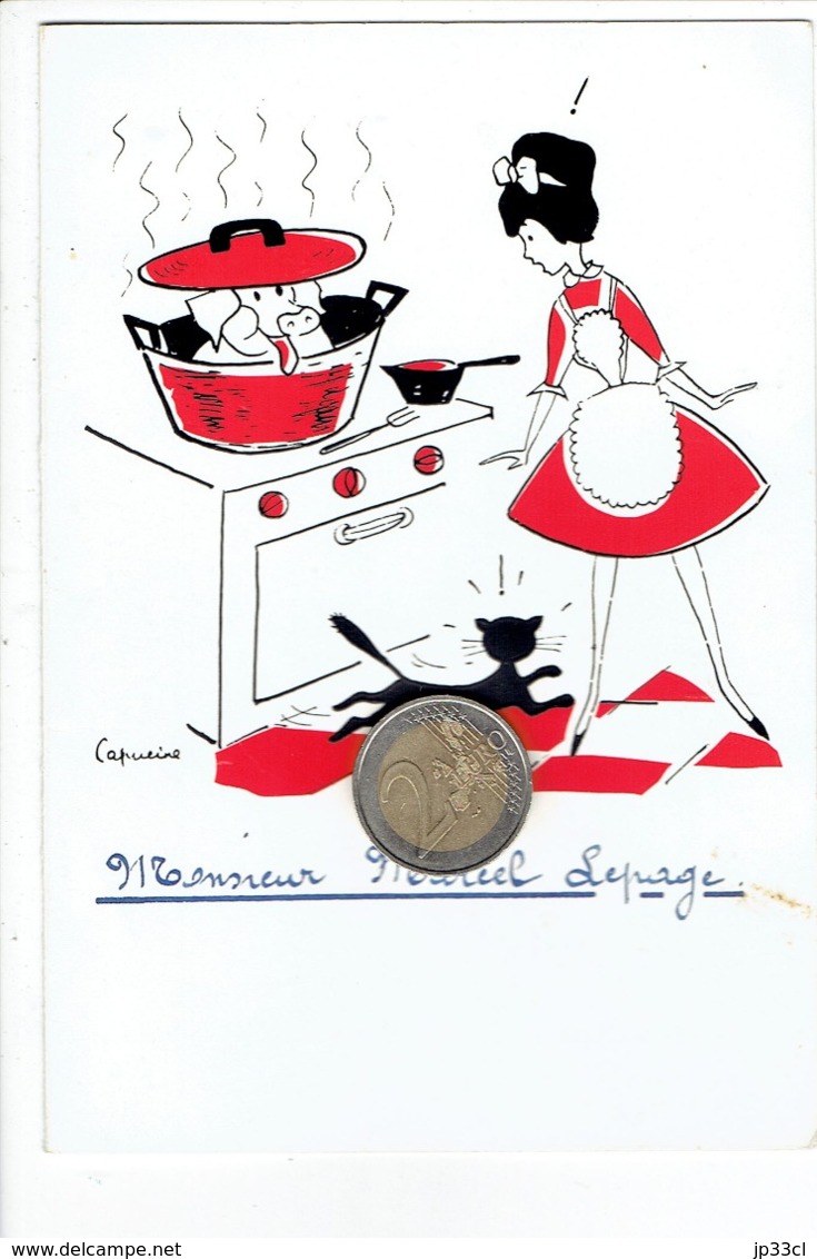 Cochon Chat (Pig, Cat) Sur Menu Signé Capucine (3/11/1968) - Menus