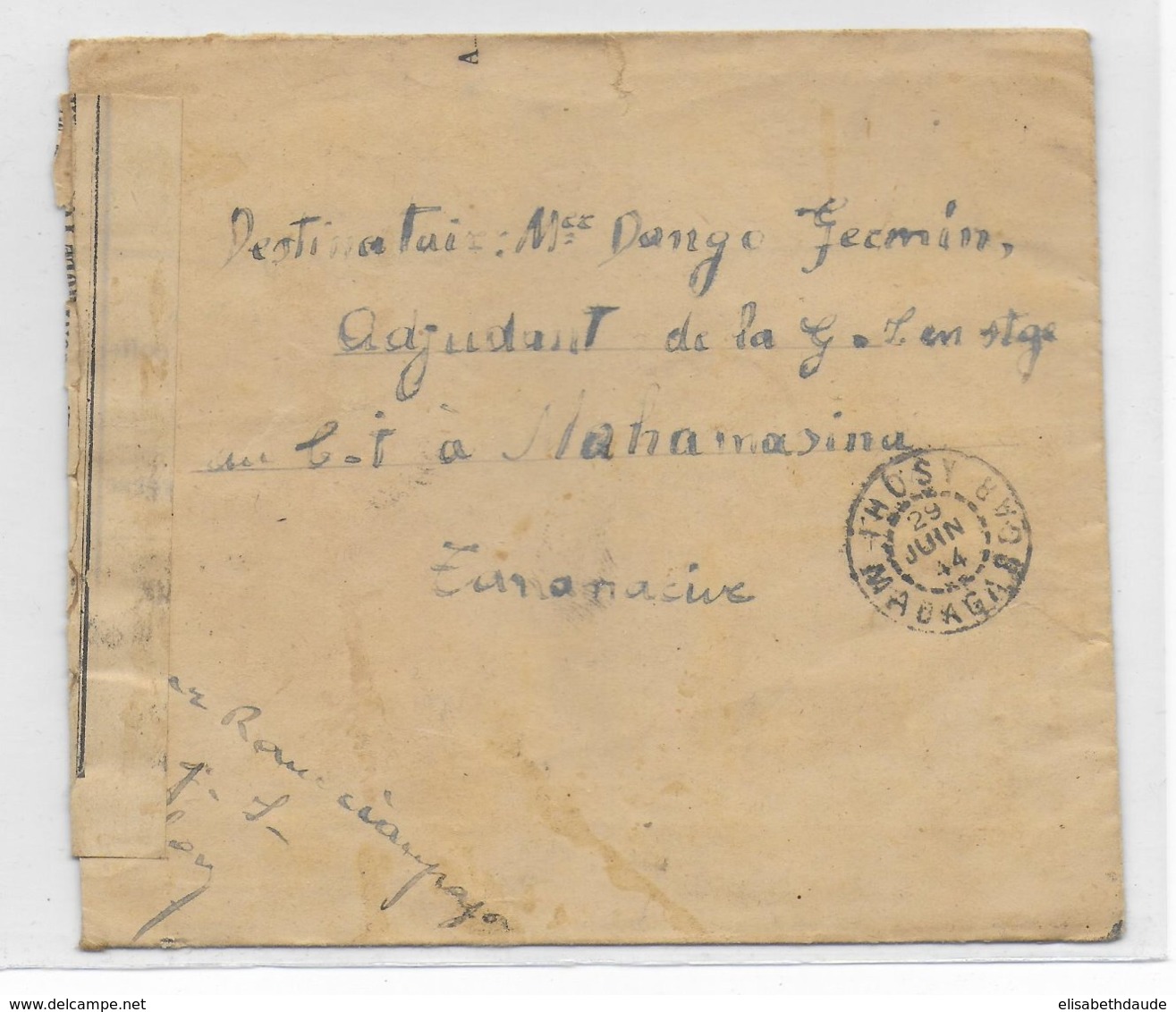 MADAGASCAR - 1944 -  ENVELOPPE Avec CENSURE De IHOSY=> TANANARIVE - Lettres & Documents