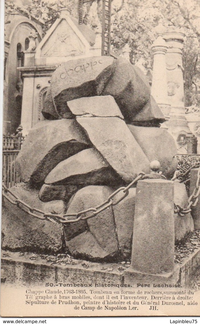 CP 75 Paris Cimetière Père Lachaise Chappe Claude Prudhon Durosnel Tombeaux Historiques 50 JH - Autres Monuments, édifices