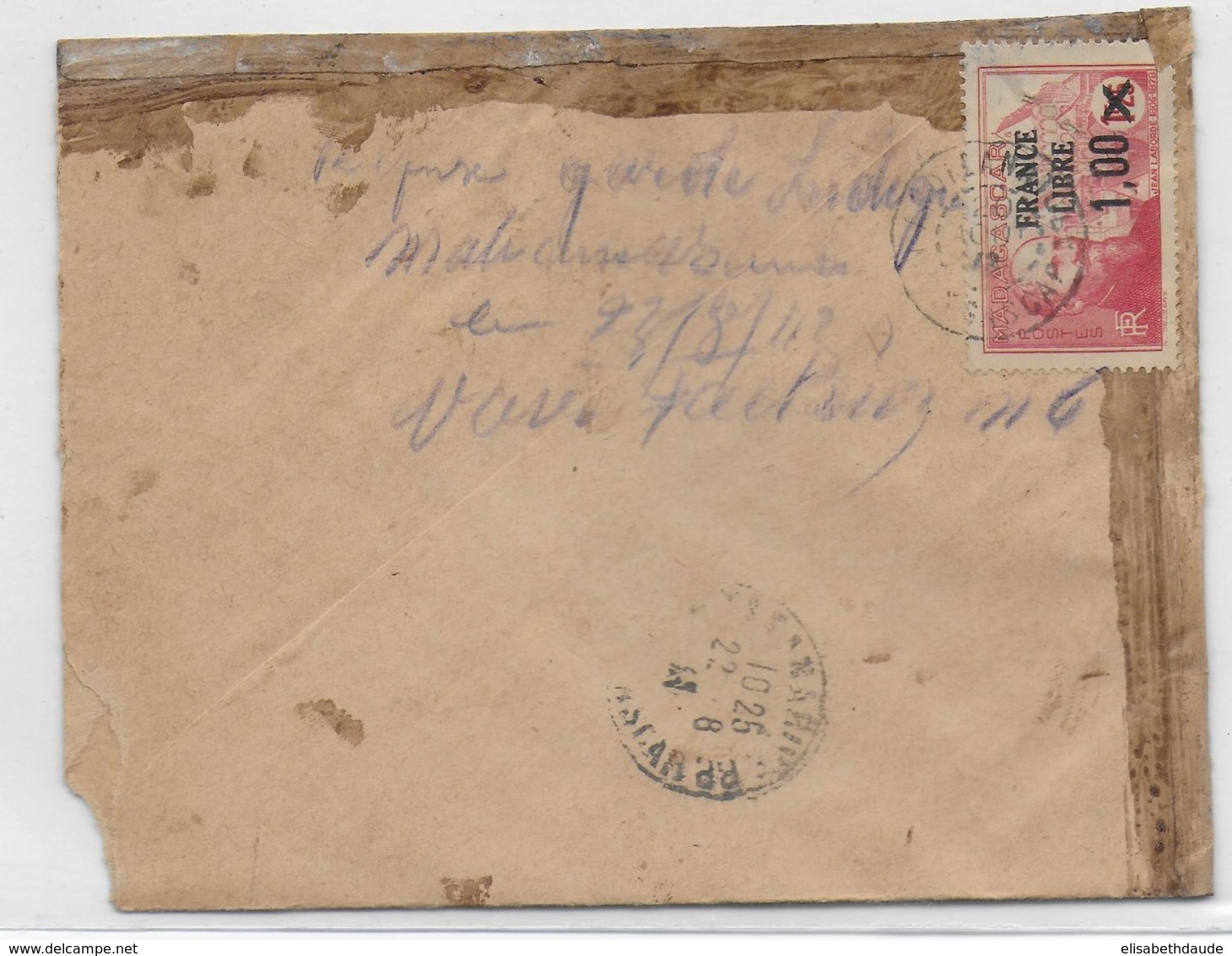 MADAGASCAR - 1943 - FRANCE LIBRE - ENVELOPPE ARTISANALE RECOMMANDEE De ANDILANATOBY => TANANARIVE - Lettres & Documents