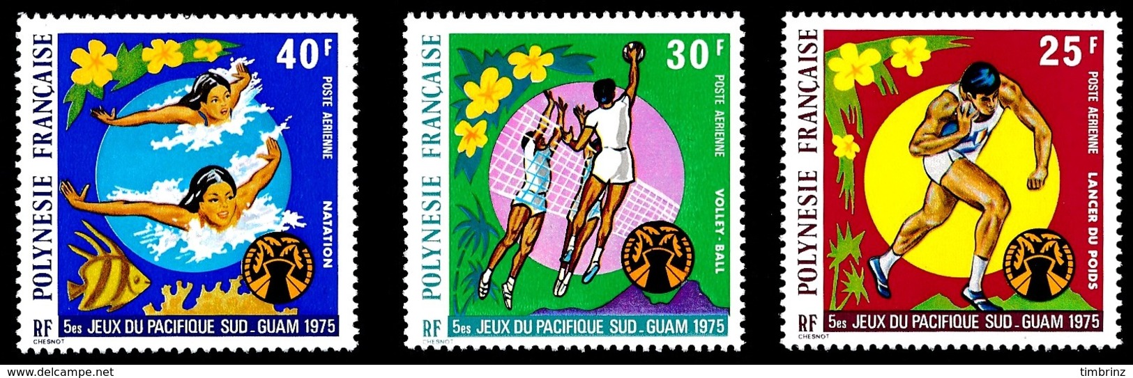 POLYNESIE 1975 - Yv. PA 93 94 Et 95 **   Cote= 24,00 EUR - Jeux Sportifs: Lancer, Volley-ball, Natation  ..Réf.POL24400 - Neufs