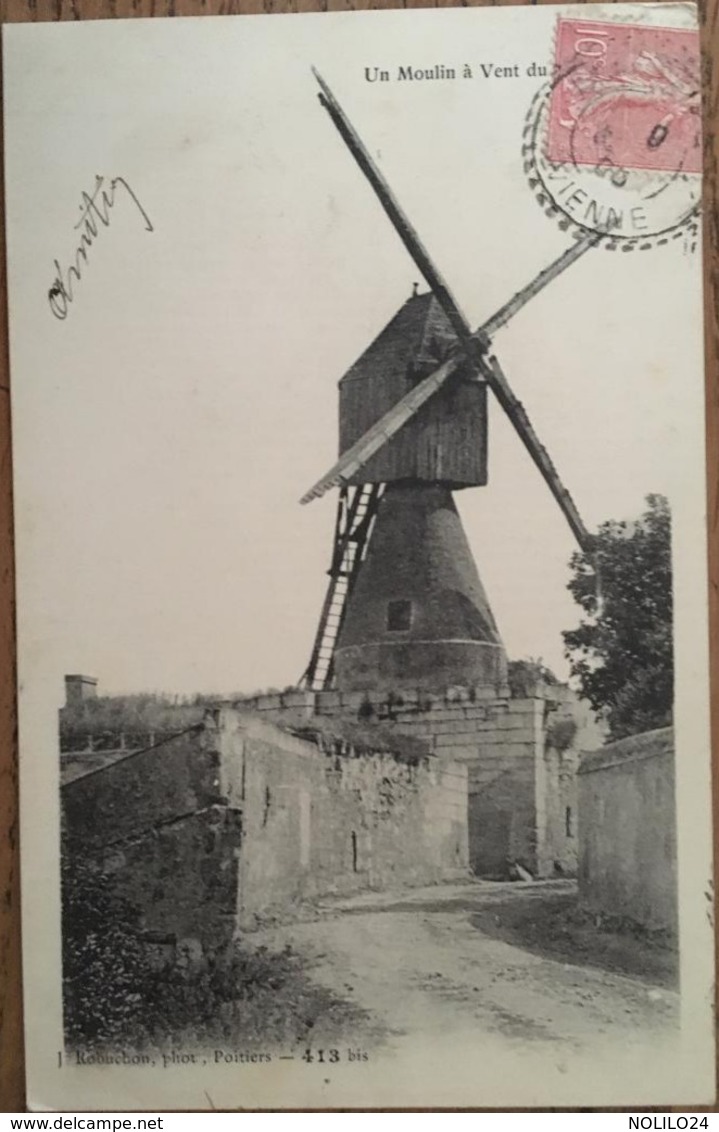 Cpa, Un Moulin à Vent Du Mirebalais, Vienne, 86, écrite En 1905?, J.Robuchon Photo Poitiers - Sonstige & Ohne Zuordnung