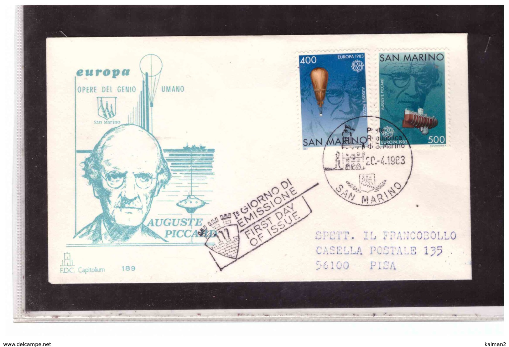 FDC5439   -   SAN MARINO  20.4.1983   /   FDC  CAT. UNIFICATO  1119/20  " AUGUSTE PICCARD " - Sottomarini