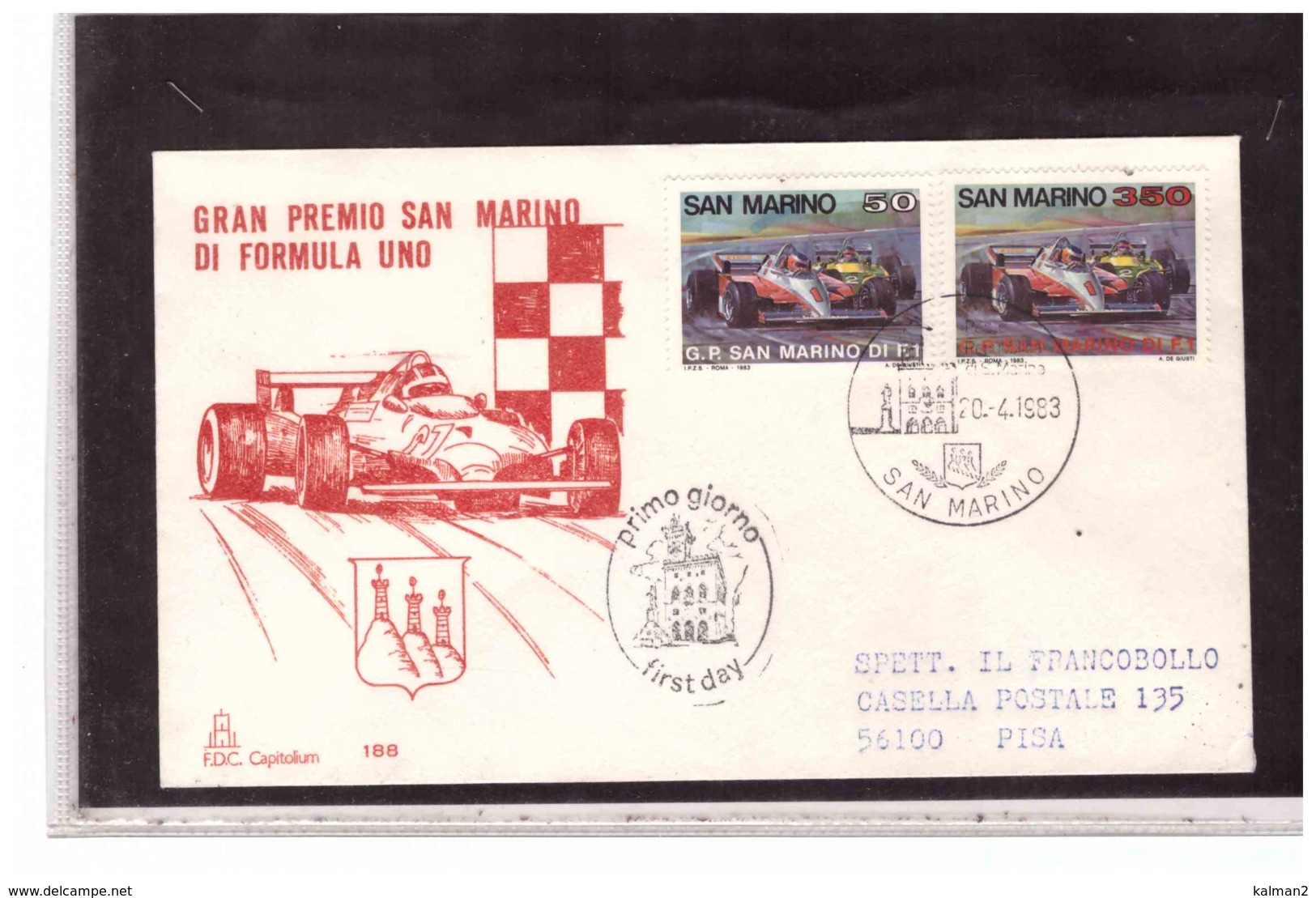 FDC5443   -   SAN MARINO  20.4.1983    /   FDC  CAT. UNIFICATO1123/24  " G.P. SAN MARINO DI FORMULA UNO " - Cars