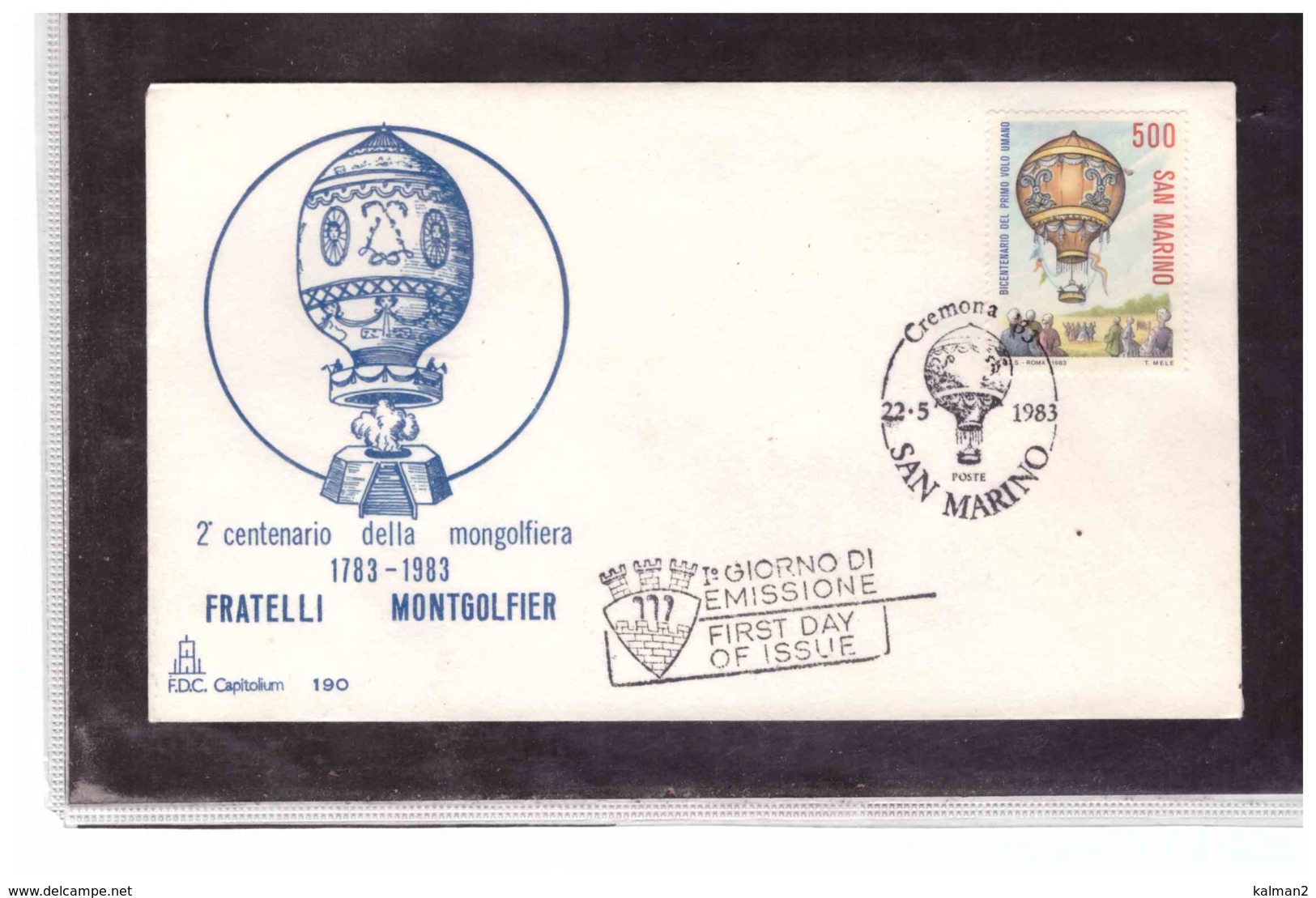 FDC5444   -   SAN MARINO  22.5.1983    /   FDC  CAT. UNIFICATO  1125  "  2° CENTENARIO DELLA MONGOLFIERA " - Airships