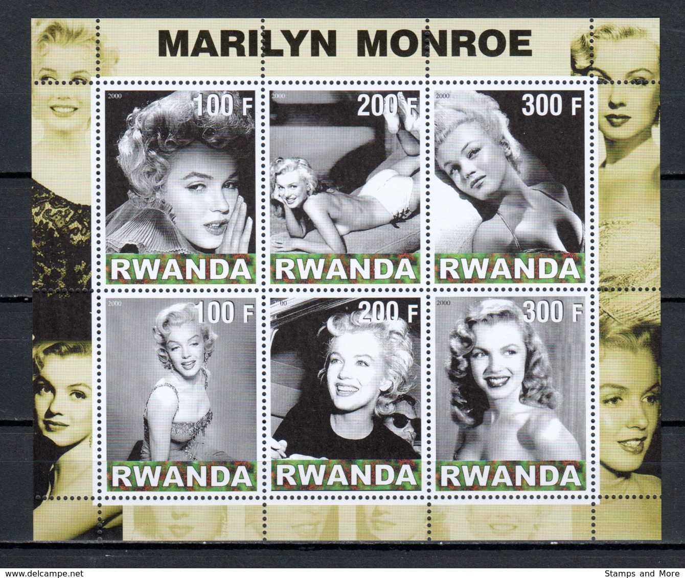 Rwanda 2000 - MNH Sheet MARILYN MONROE - Actors