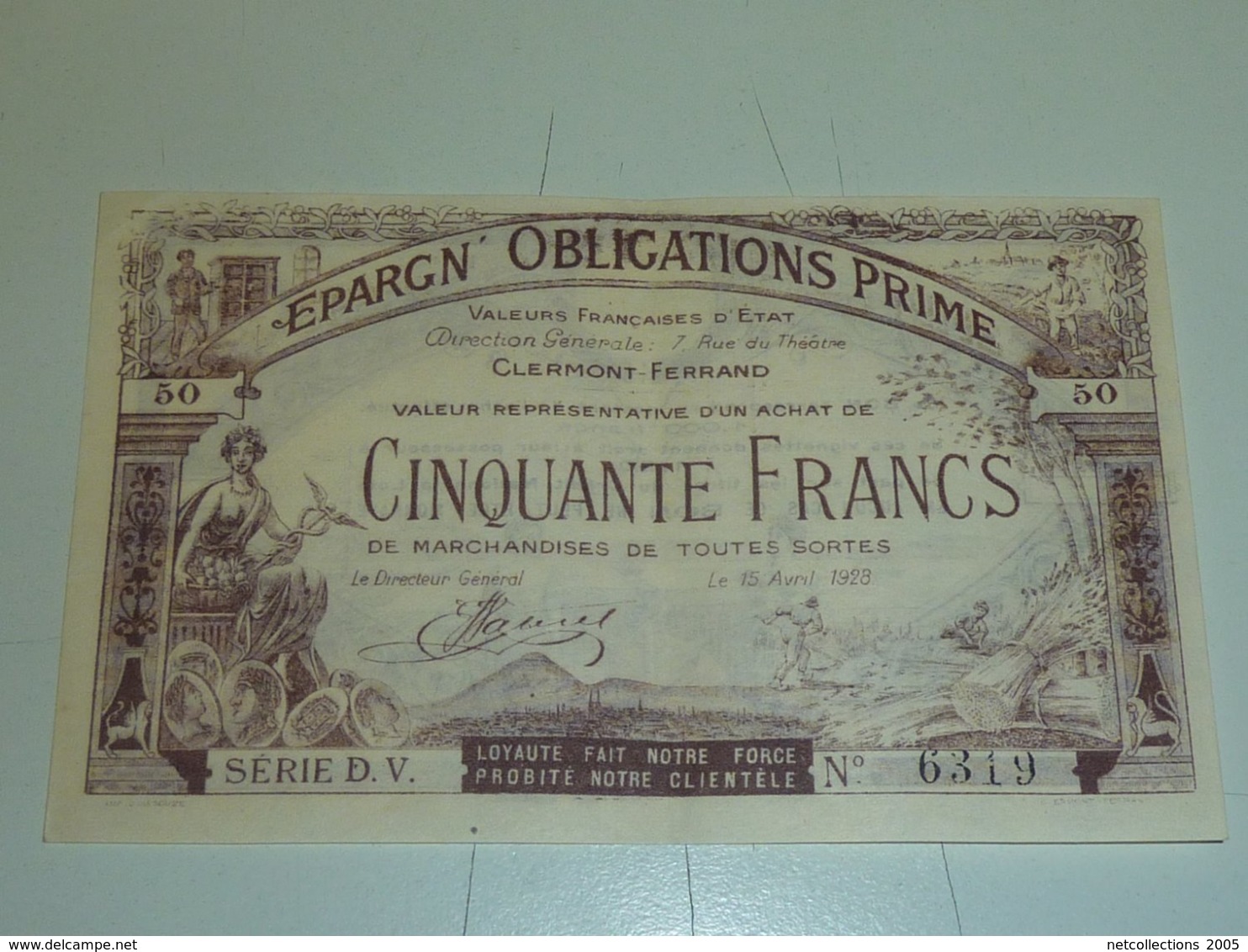 BILLET - EPARGNE OBLIGATIONS PRIME - CINQUANTE FRANCS - VALEURS FRANCAISES D'ETAT CLERMONT-FERRAND (C.N) - Andere & Zonder Classificatie