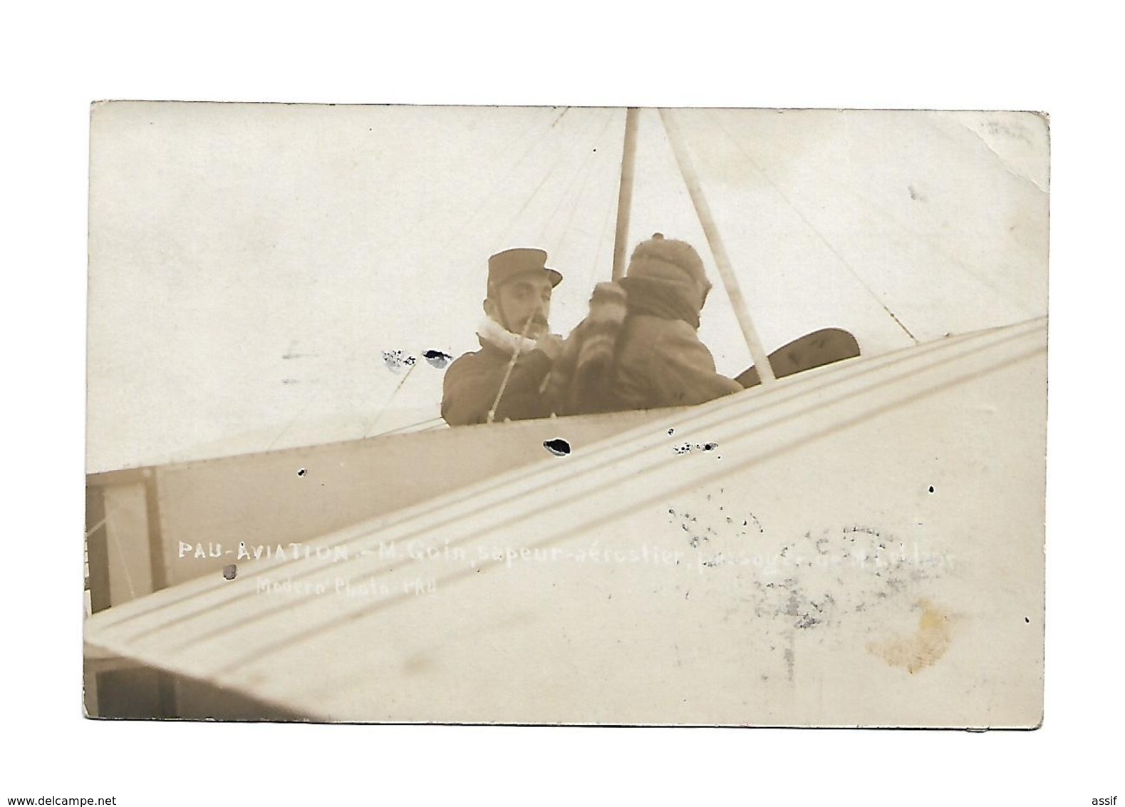 PAU AVIATION CARTE PHOTO LEBLANC + SAPEUR AEROSTATIER GOUIN GOIN AVIATION /FREE SHIPPING REGISTERED - Aviateurs