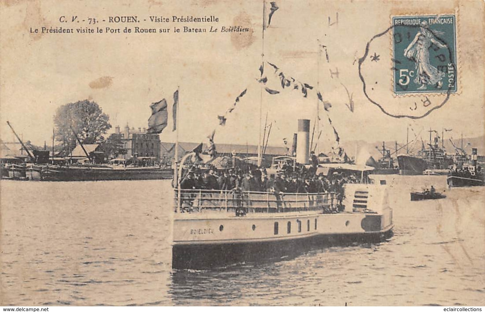 Thème    Navigation Fluviale .Péniche Écluse.Bac   76 Rouen Visite Présidentielle Bateau Boieldieu      (voir Scan) - Péniches