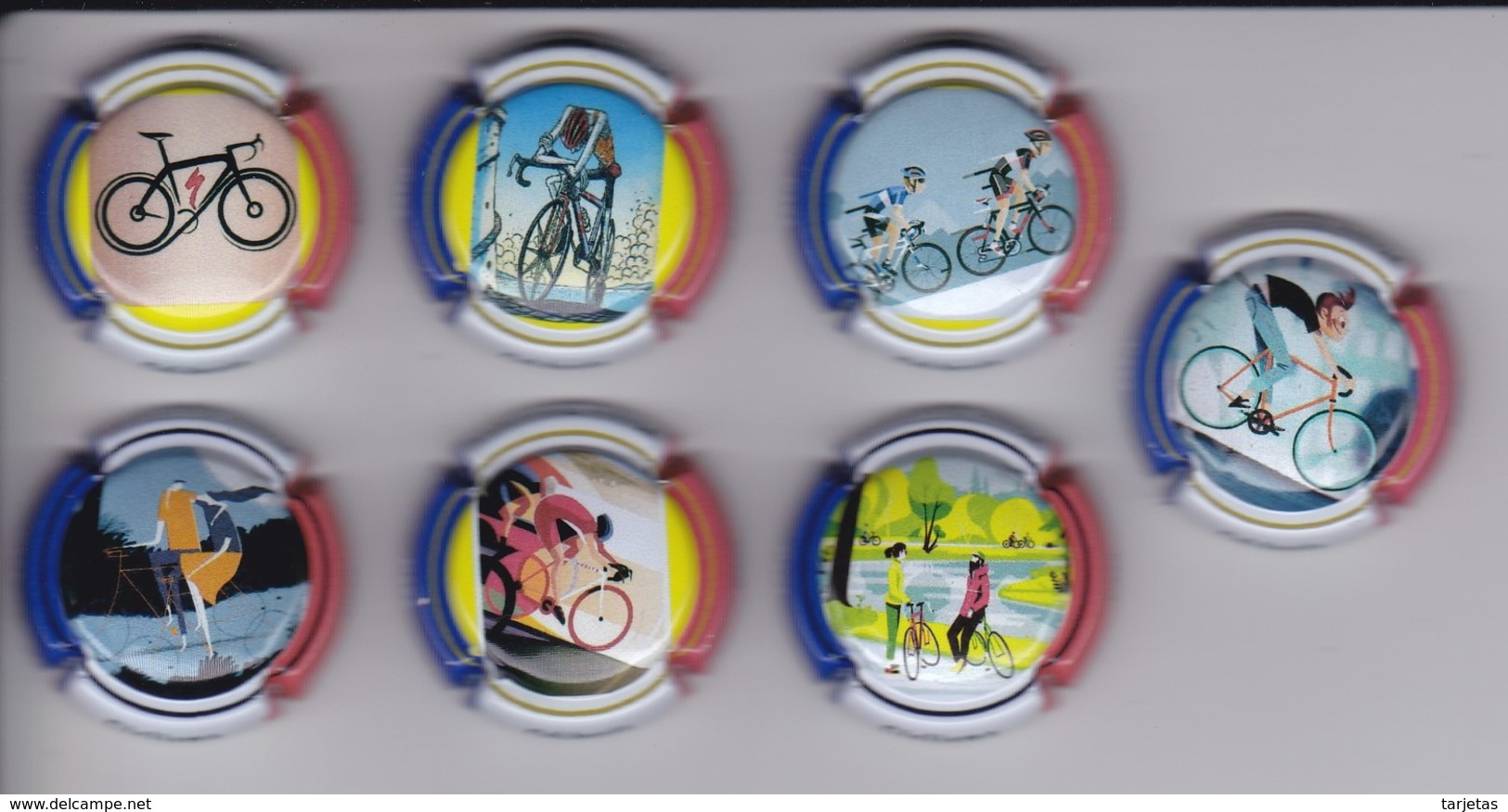 LOTE DE 7 PLACAS DE CAVA DE CICLISMO (CAPSULE) CICLISTA-BICICLETA - Placas De Cava