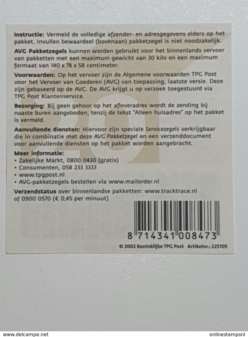 Netherlands: Pakketzeggel  NVPH 32  GD 32   20 Kg 2002 Unused - Ganzsachen